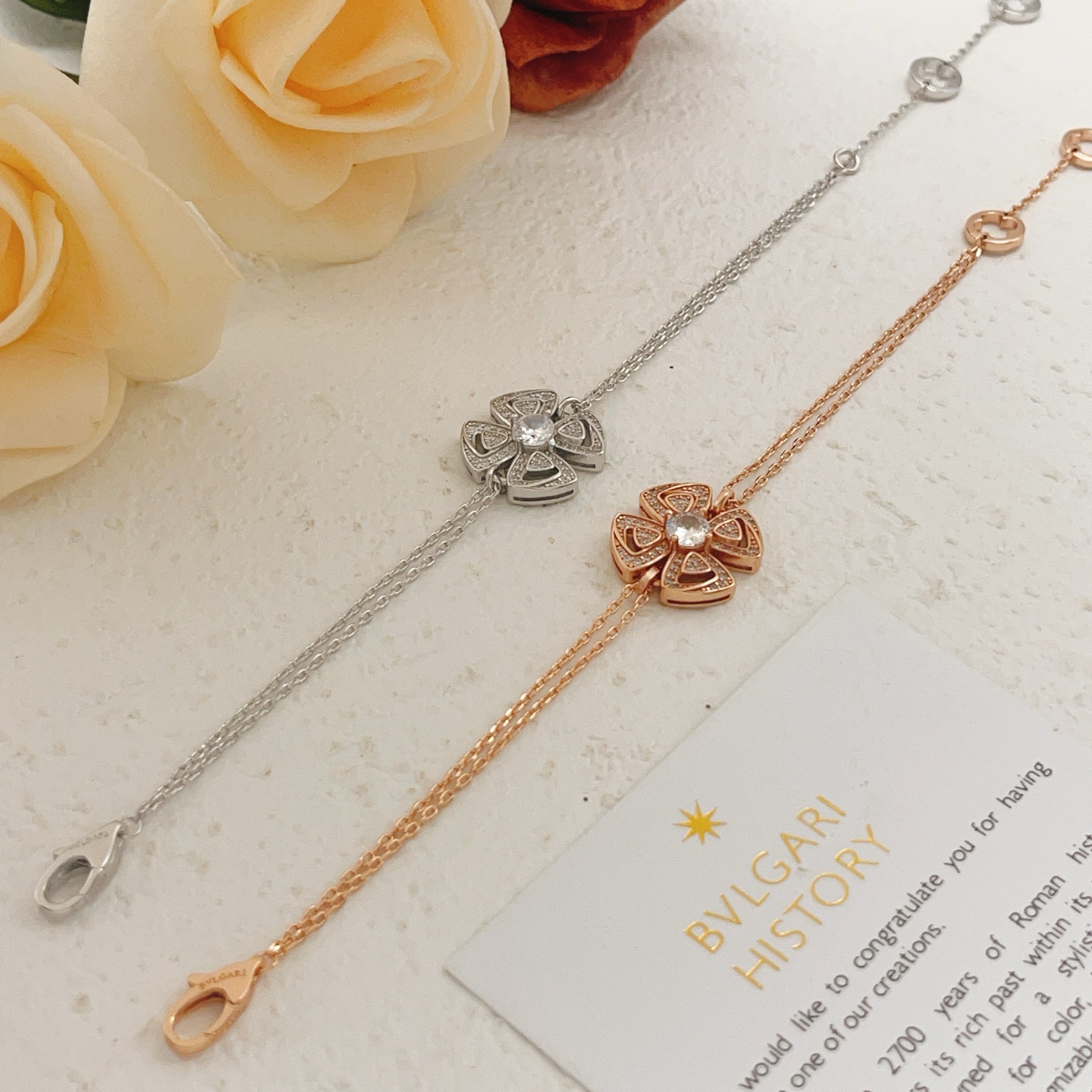 Bvlgari Fiorever bracelet Rose gold with clear diamonds 17-19cm adjustable