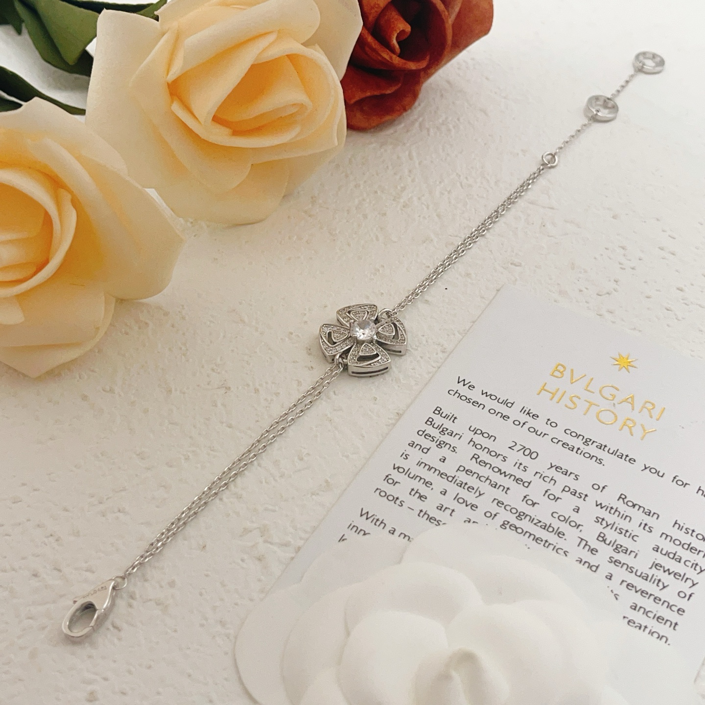 Bvlgari Fiorever bracelet silver-toned white gold with clear diamonds 16-19cm adjustable