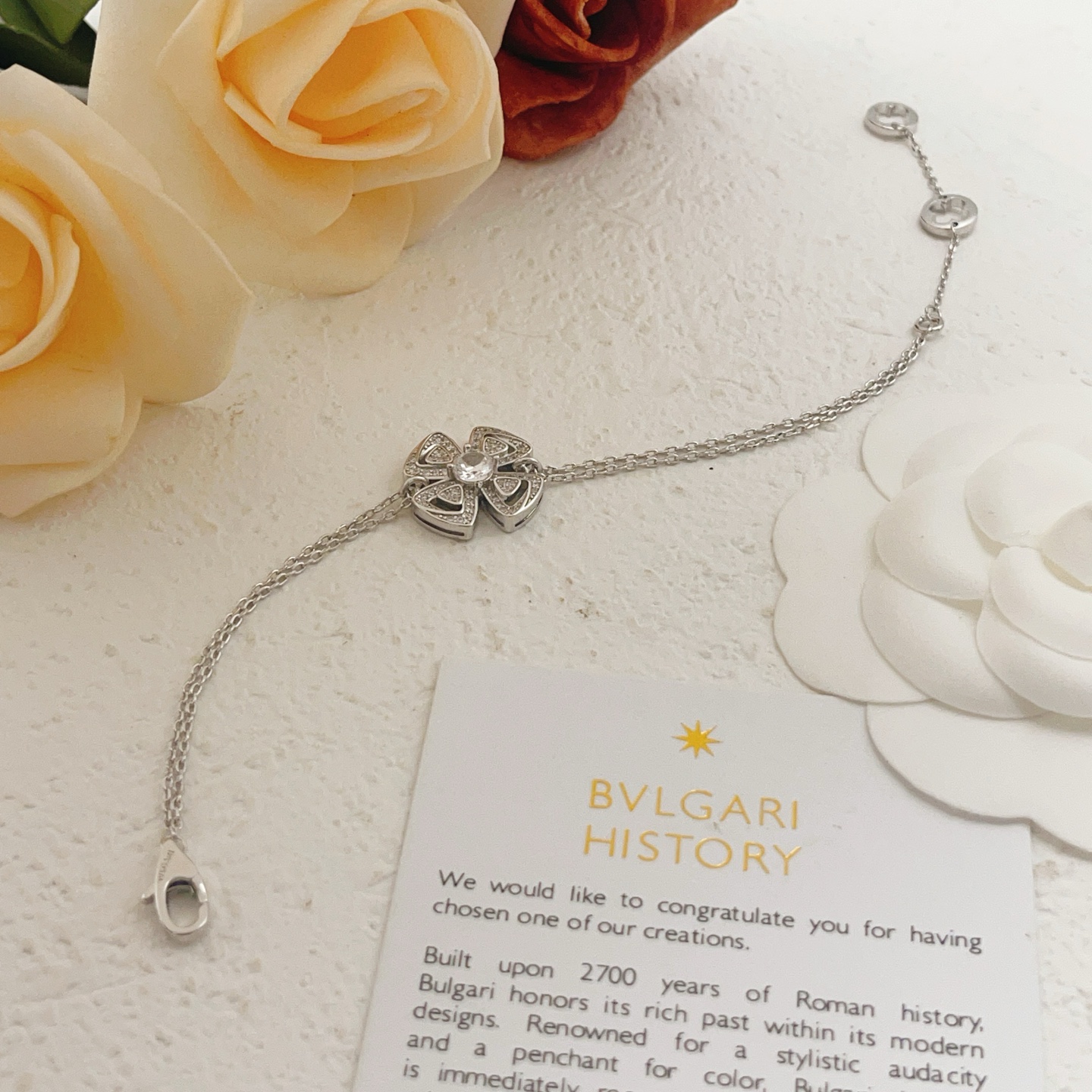 Bvlgari Fiorever bracelet silver-toned white gold with clear diamonds 16-19cm adjustable