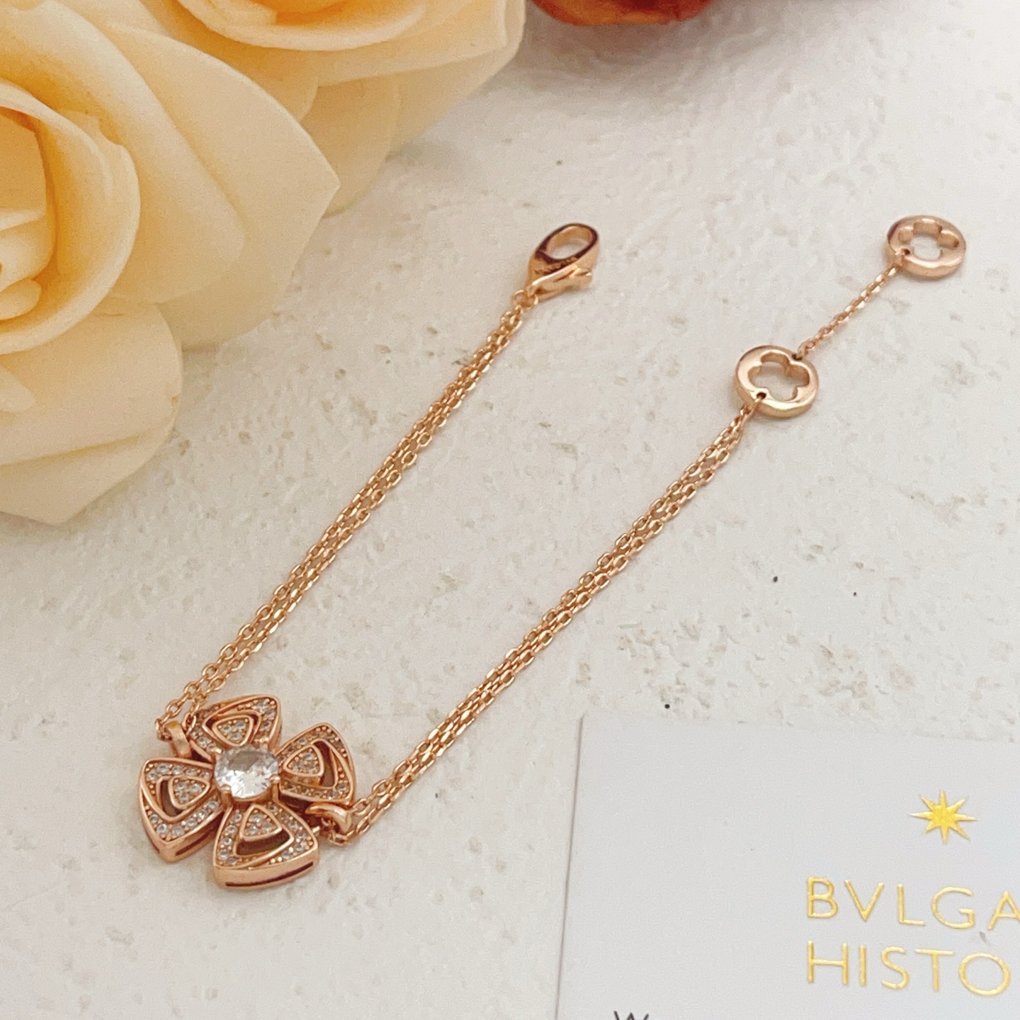 Bvlgari Fiorever bracelet Rose gold with clear diamonds 17-19cm adjustable