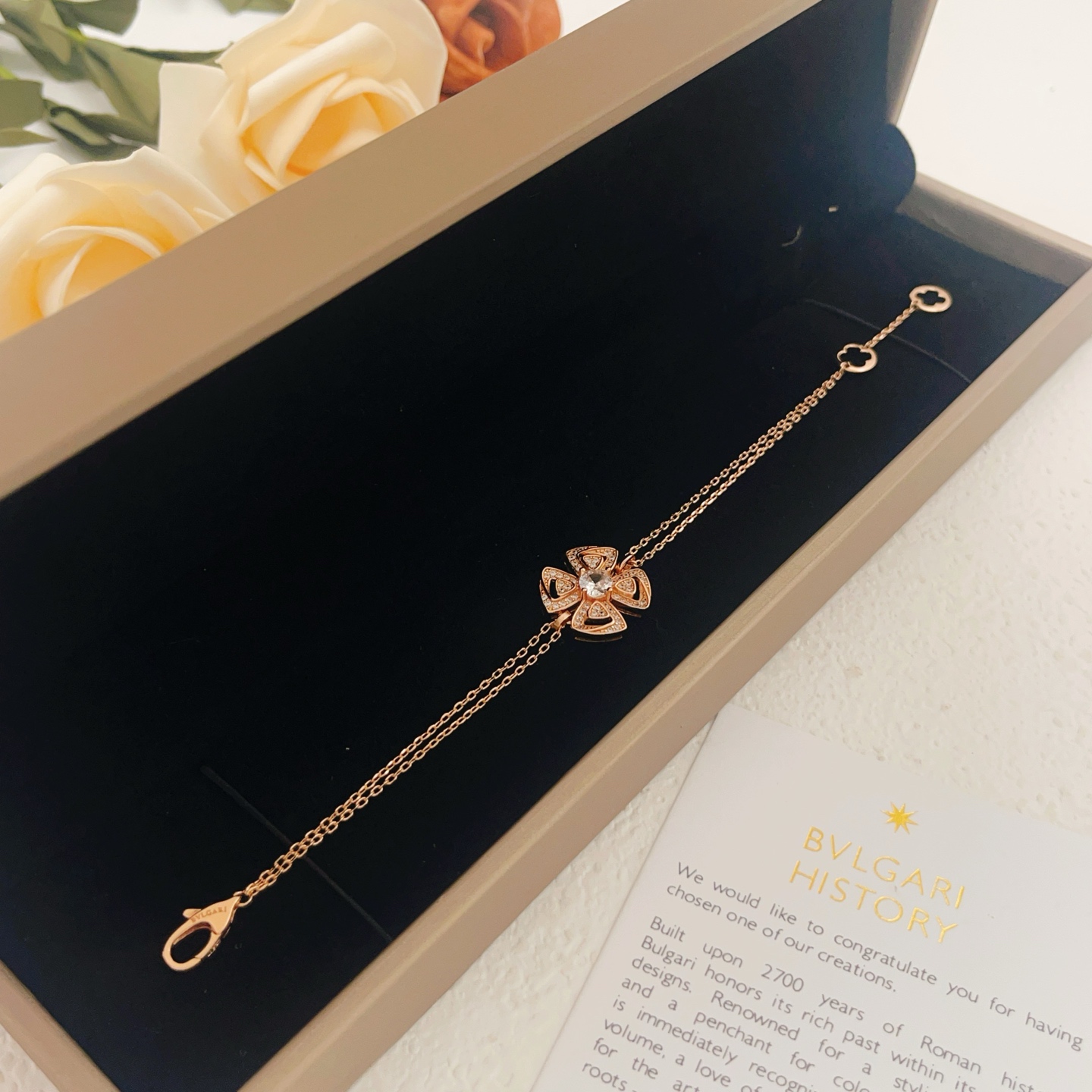 Bvlgari Fiorever bracelet Rose gold with clear diamonds 17-19cm adjustable