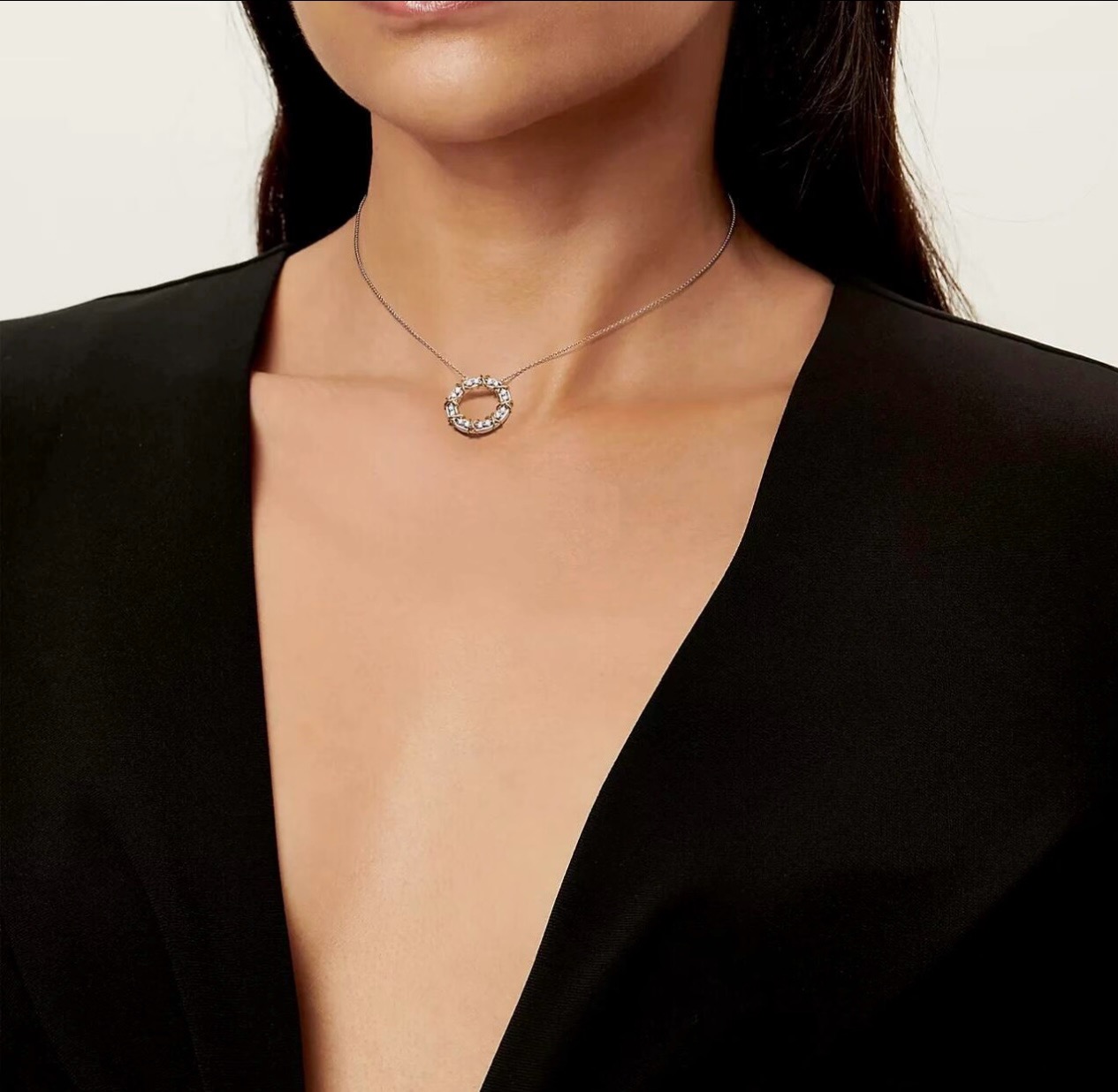 Tiffany Co Schlumberger X Circle Pendant necklace Sterling silver and 18k gold with clear diamonds 16 inches