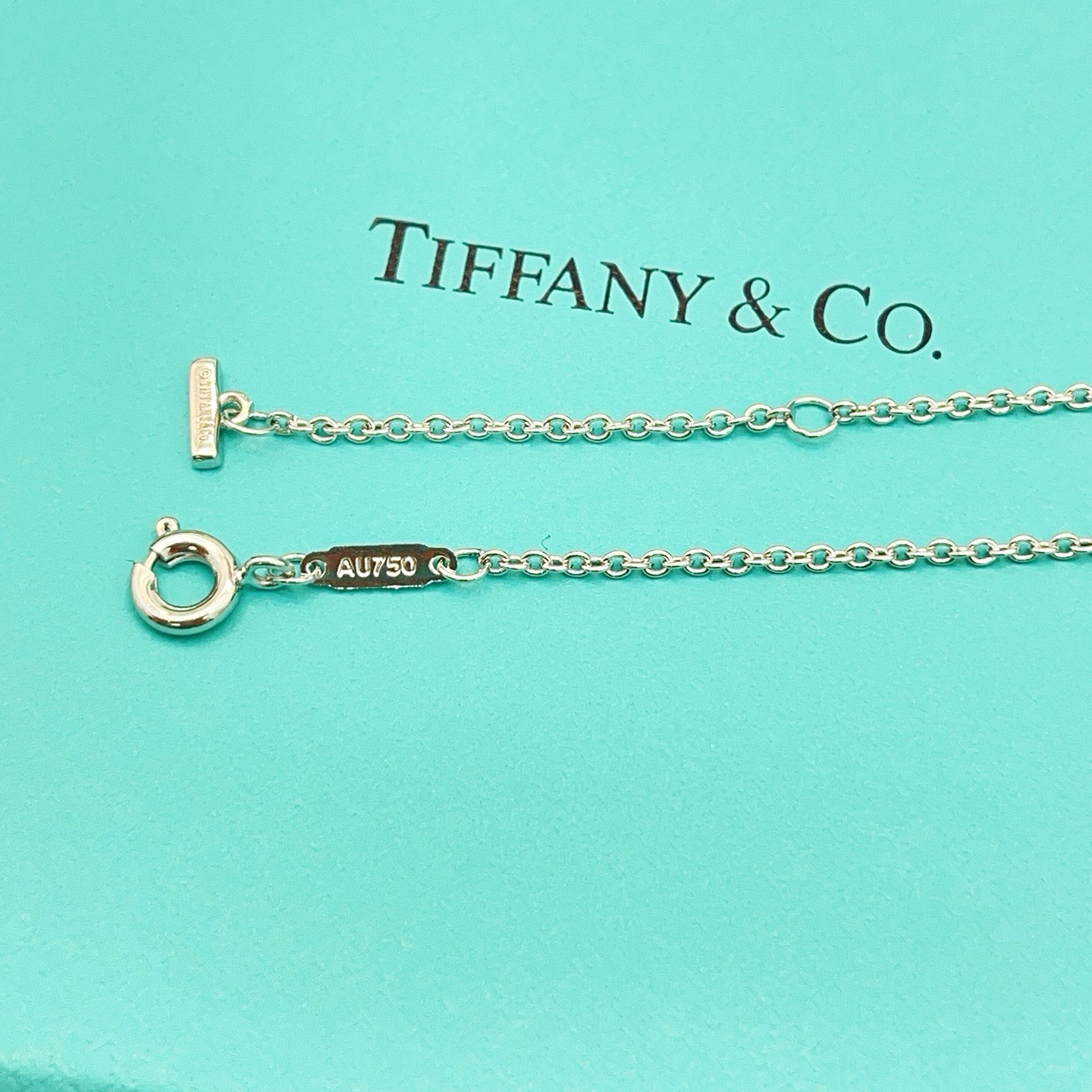Tiffany Co T Smile necklace sterling silver with clear diamond accents 16-18 inches adjustable