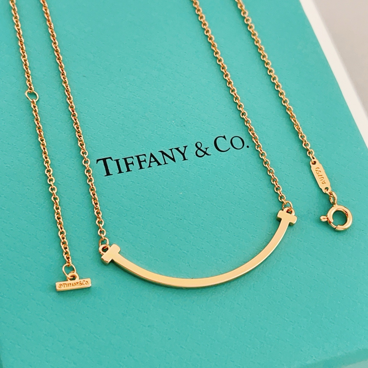 Tiffany Co T Smile necklace Available in 18k yellow gold 18k rose gold and sterling silver no gemstones 45cm