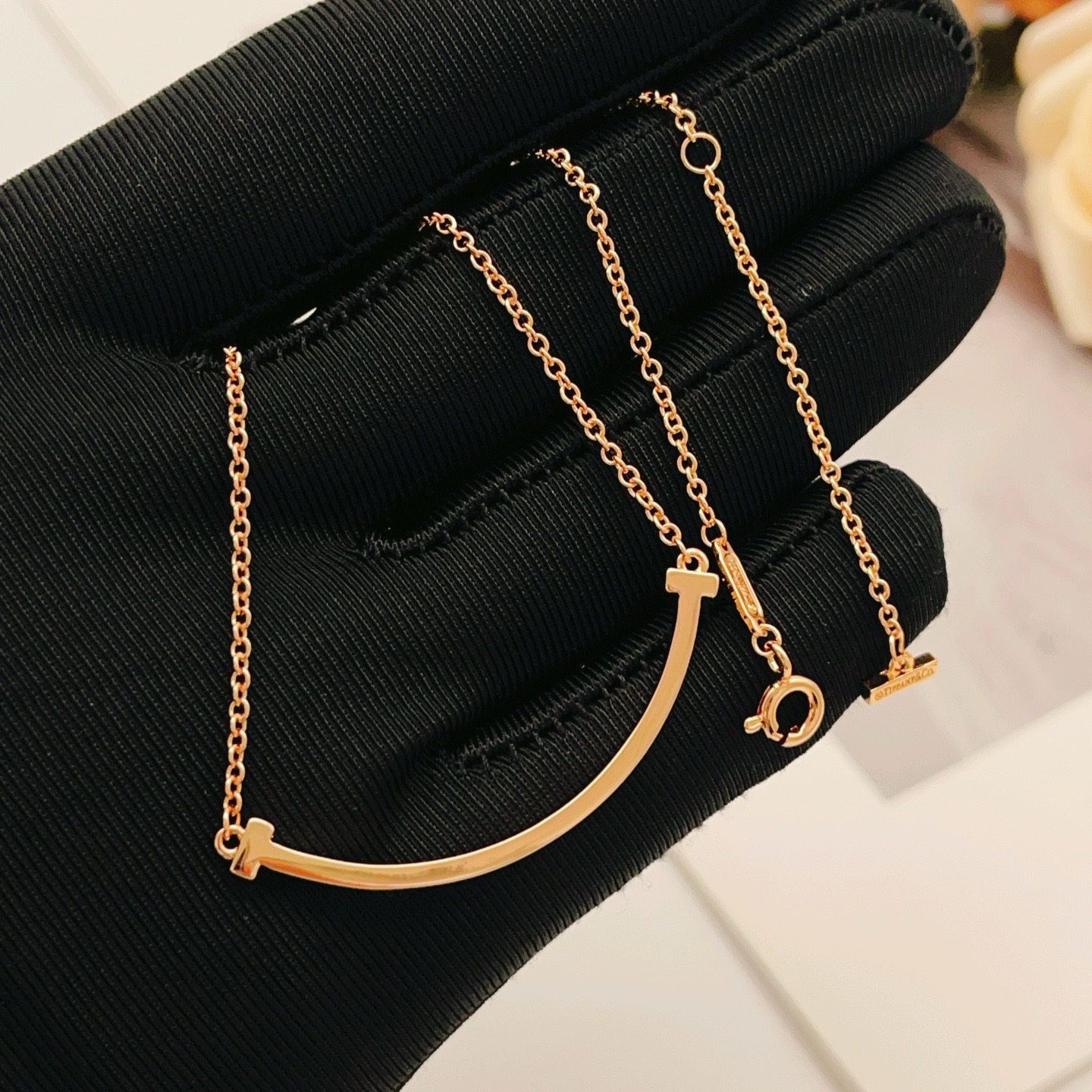 Tiffany Co T Smile necklace Available in 18k yellow gold 18k rose gold and sterling silver no gemstones 45cm
