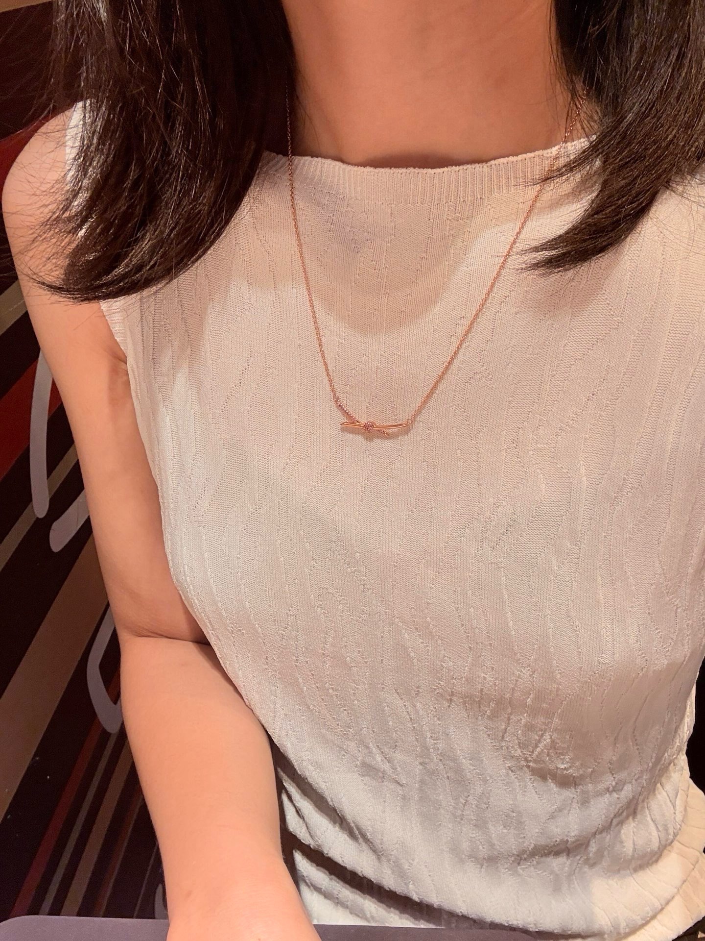 Tiffany Co Knot necklace 18K rose gold with ruby red gemstones 40-45cm adjustable