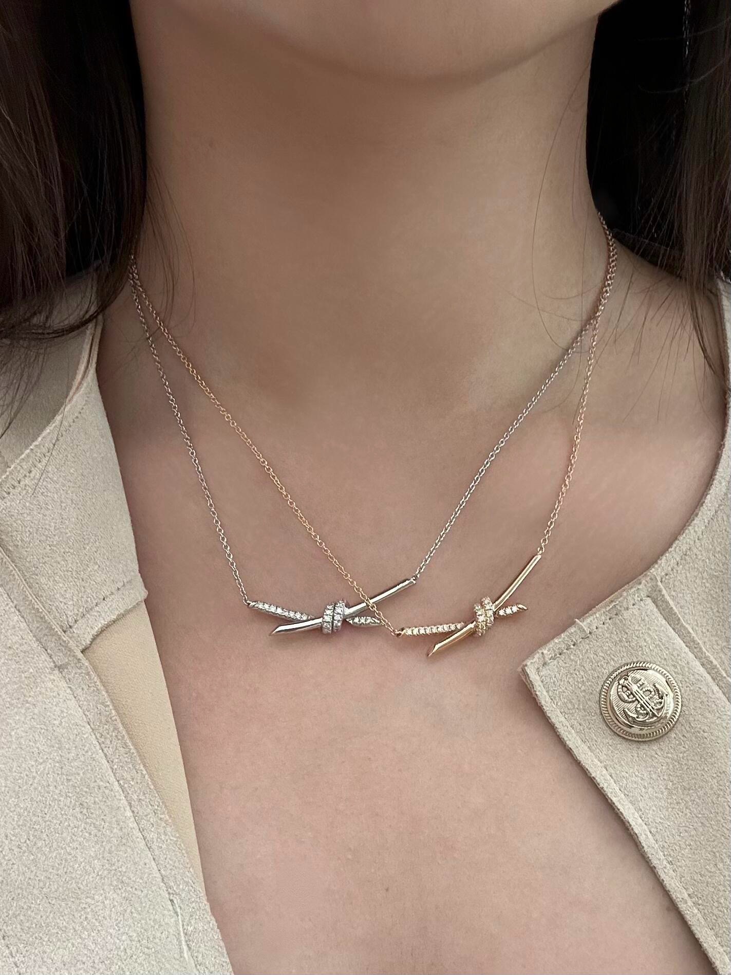 Tiffany Knot necklace 18k rose gold with clear diamonds 45cm