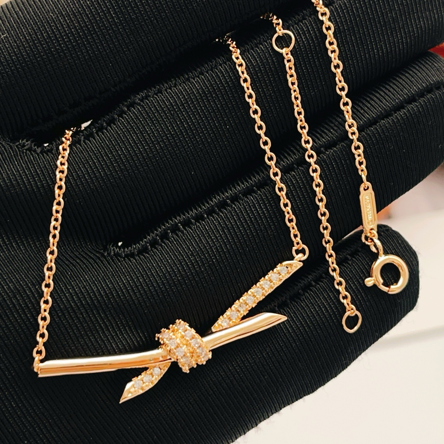 Tiffany Knot necklace 18k rose gold with clear diamonds 45cm