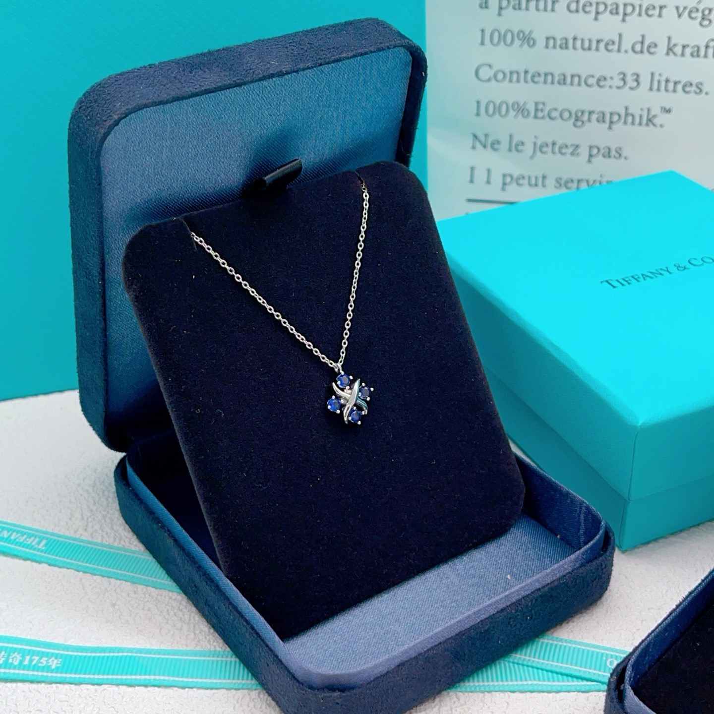 Tiffany Co Schlumberger Lynn necklace sterling silver blue sapphire 16 inches