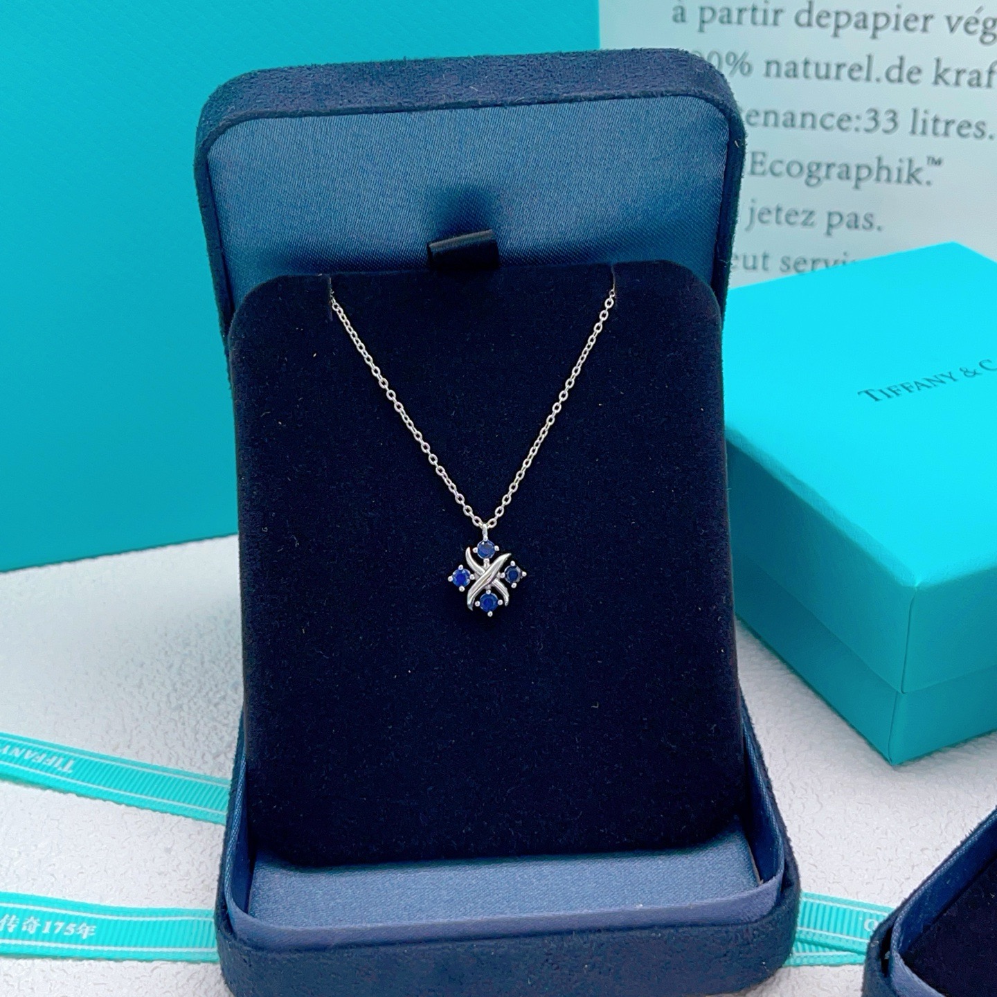 Tiffany Co Schlumberger Lynn necklace sterling silver blue sapphire 16 inches