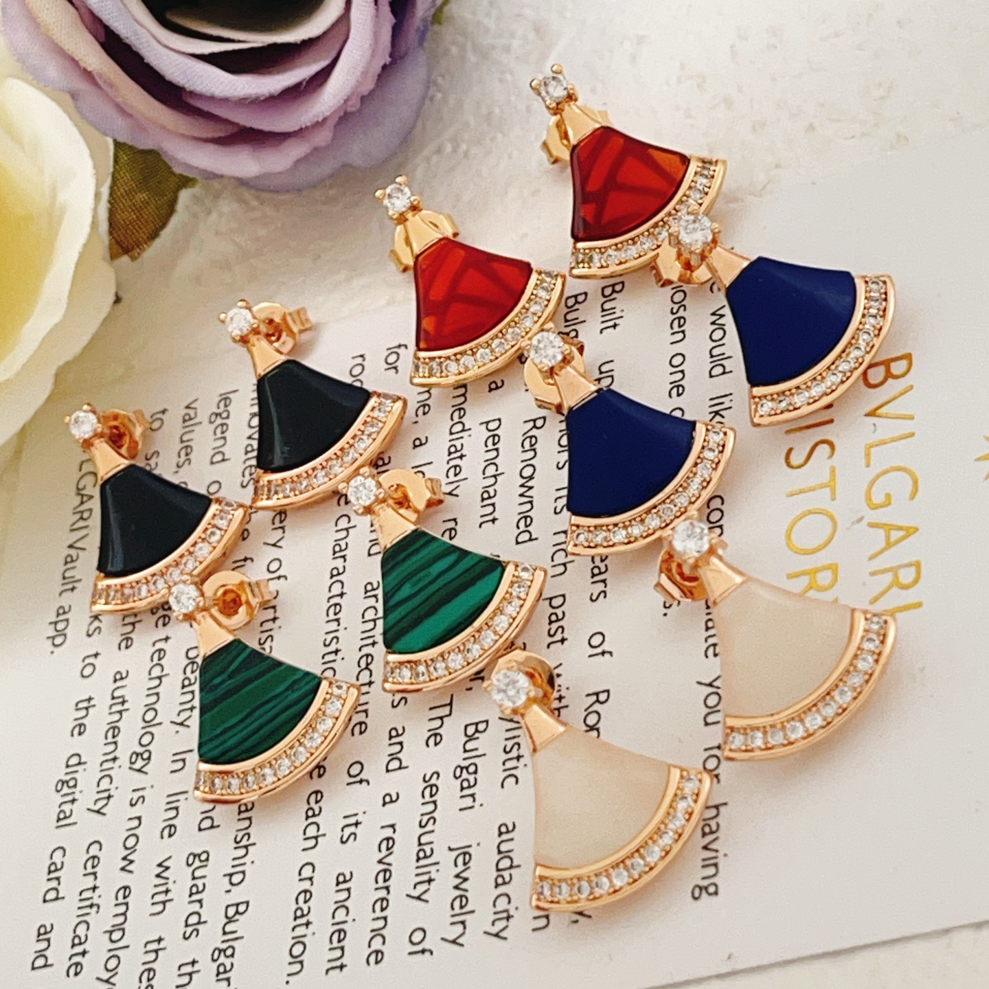 Bvlgari Divas Dream earrings Rose gold lapis lazuli blue clear diamond accents 1 6cm drop length