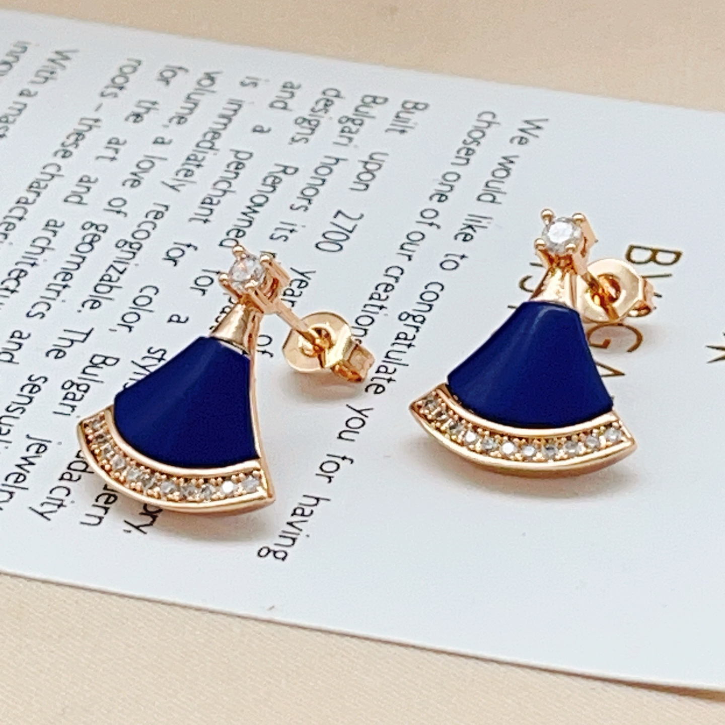 Bvlgari Divas Dream earrings Rose gold lapis lazuli blue clear diamond accents 1 6cm drop length