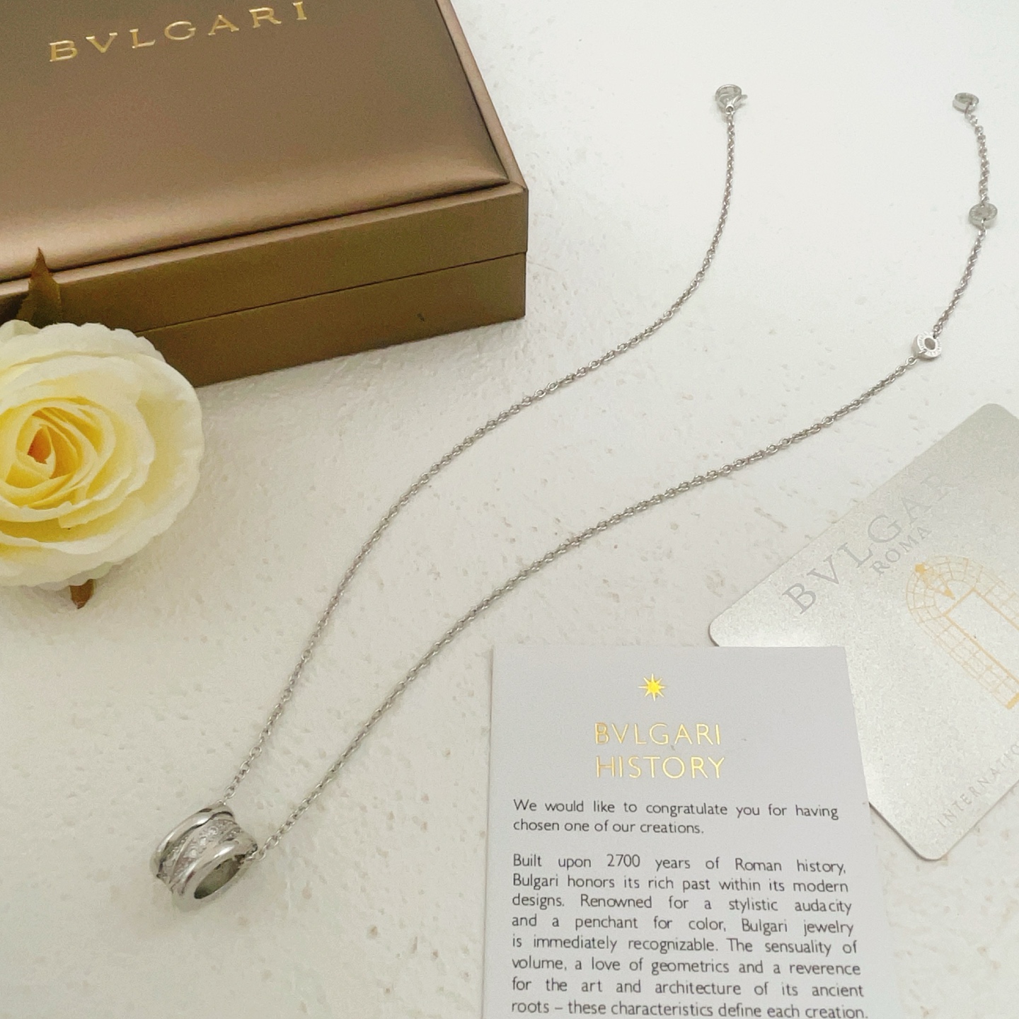 Bvlgari B zero1 necklace silver-toned metal with clear pave diamonds 40-45cm adjustable