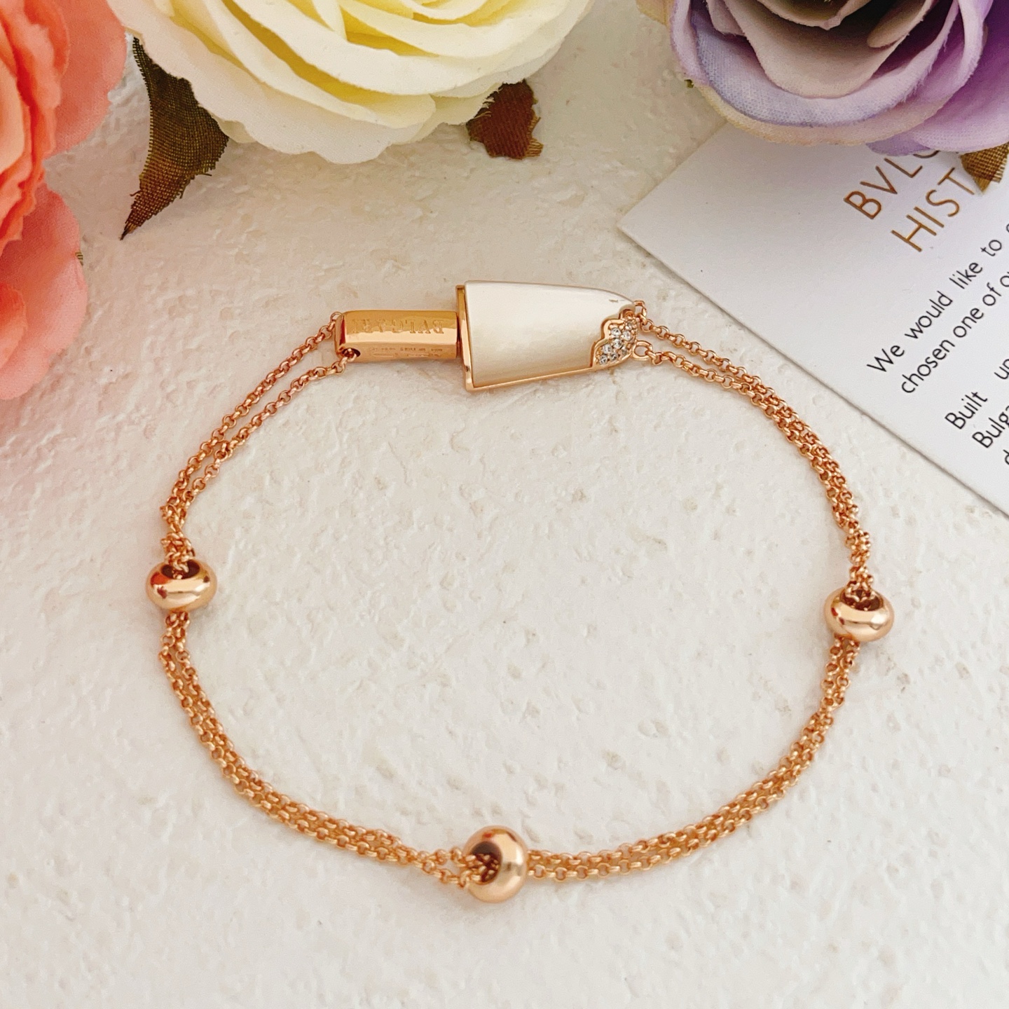 Bvlgari BVLGARIBvlgari Gelato Popsicle bracelet rose gold white mother-of-pearl clear diamond 17-19cm adjustable