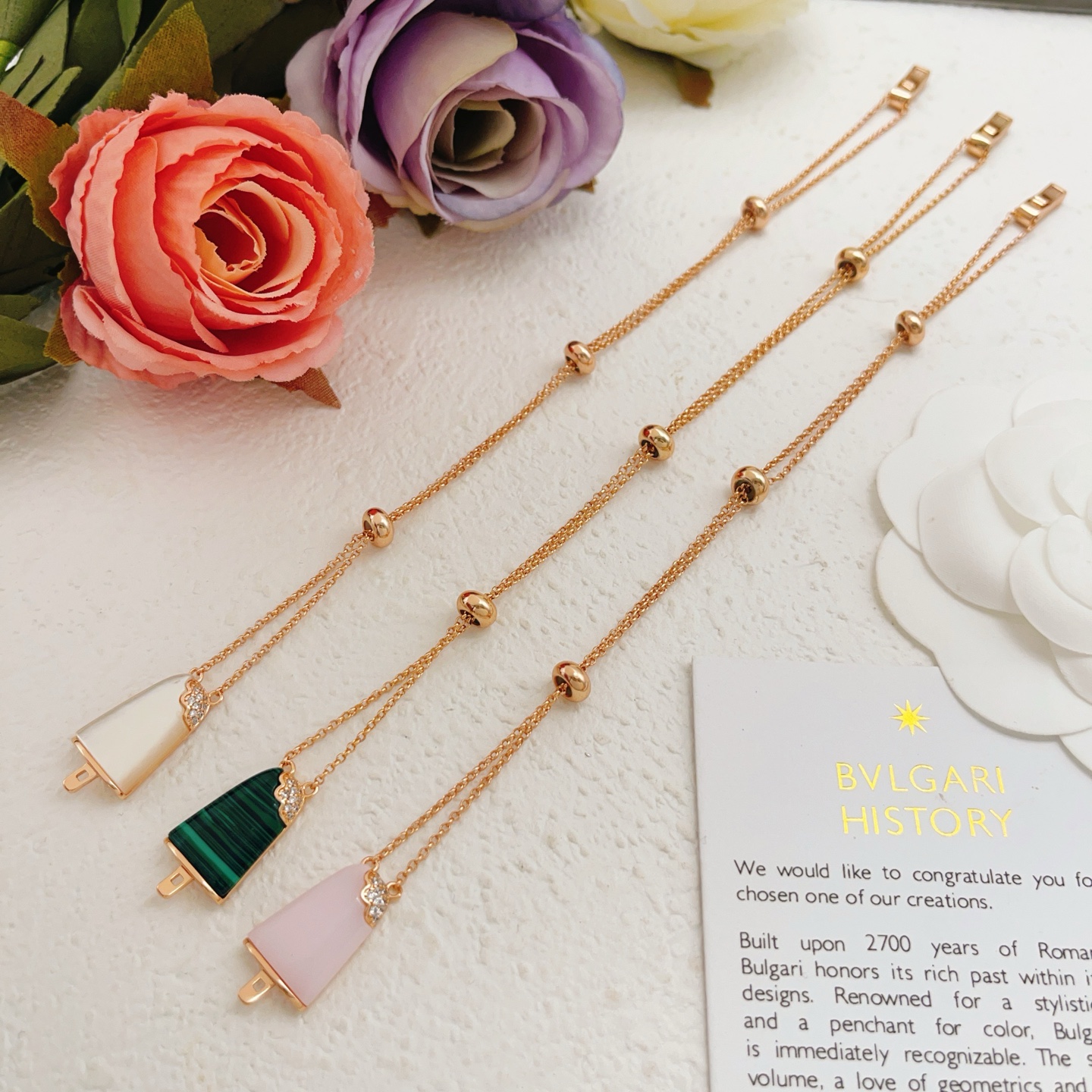 Bvlgari Gelati Popsicle bracelet Rose gold with green malachite and clear diamond accents 17-19cm adjustable