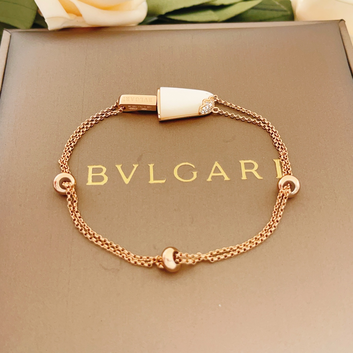Bvlgari BVLGARIBvlgari Gelato Popsicle bracelet rose gold white mother-of-pearl clear diamond 17-19cm adjustable