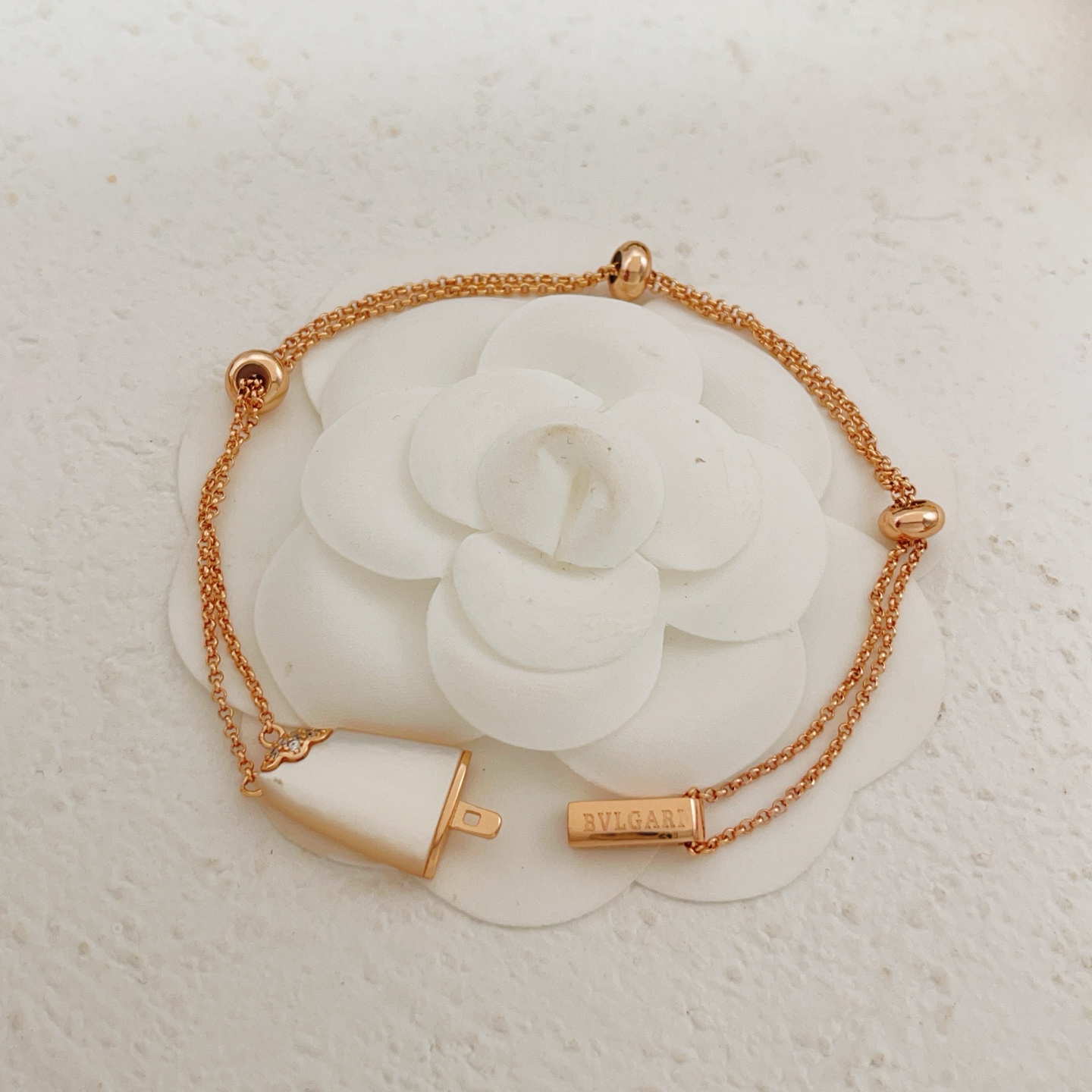 Bvlgari BVLGARIBvlgari Gelato Popsicle bracelet rose gold white mother-of-pearl clear diamond 17-19cm adjustable