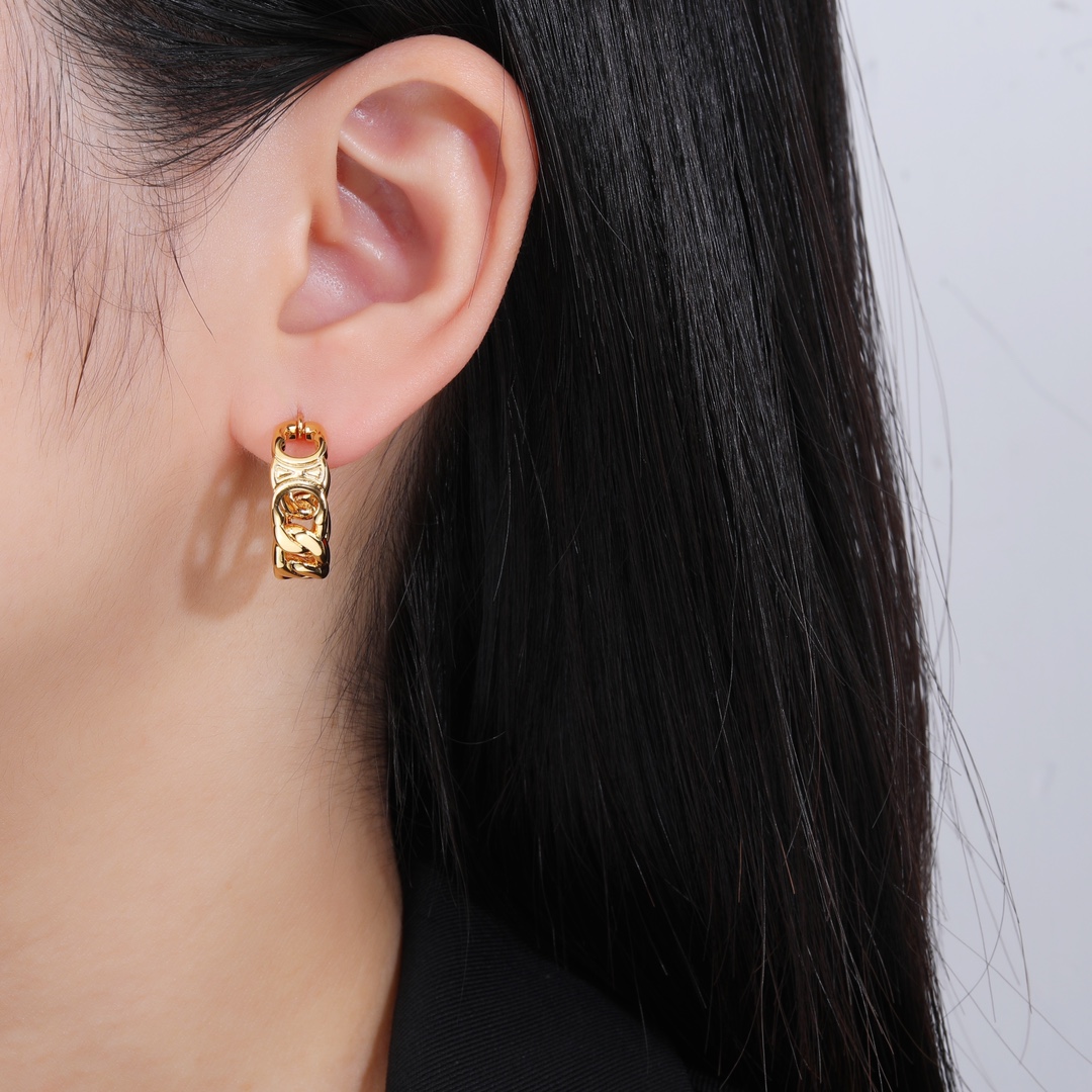 Celine Triomphe Chain Hoop Earrings earrings gold-tone metal 2cm outer diameter