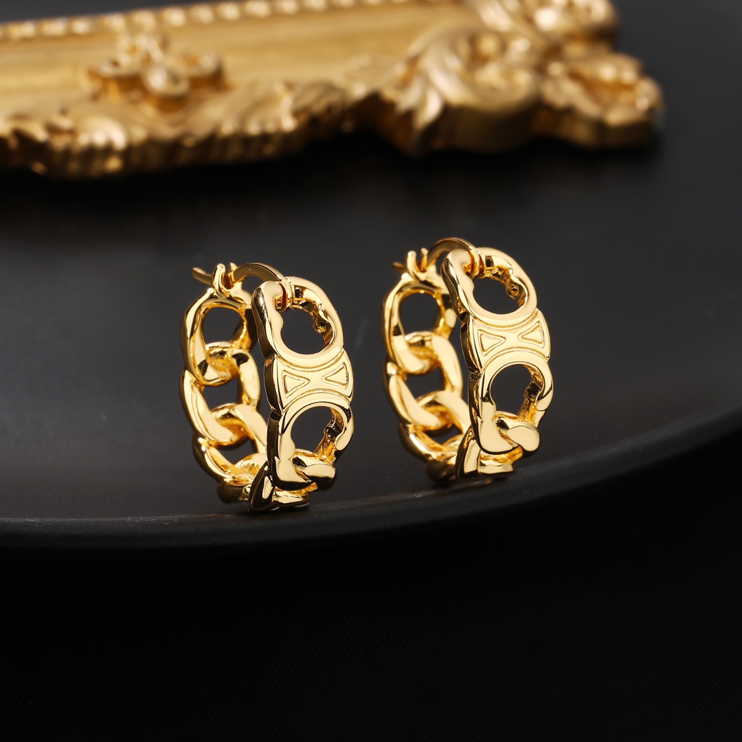 Celine Triomphe Chain Hoop Earrings earrings gold-tone metal 2cm outer diameter