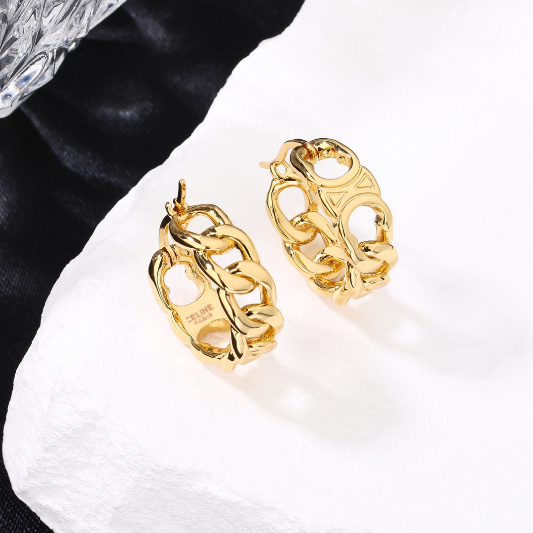 Celine Triomphe Chain Hoop Earrings earrings gold-tone metal 2cm outer diameter