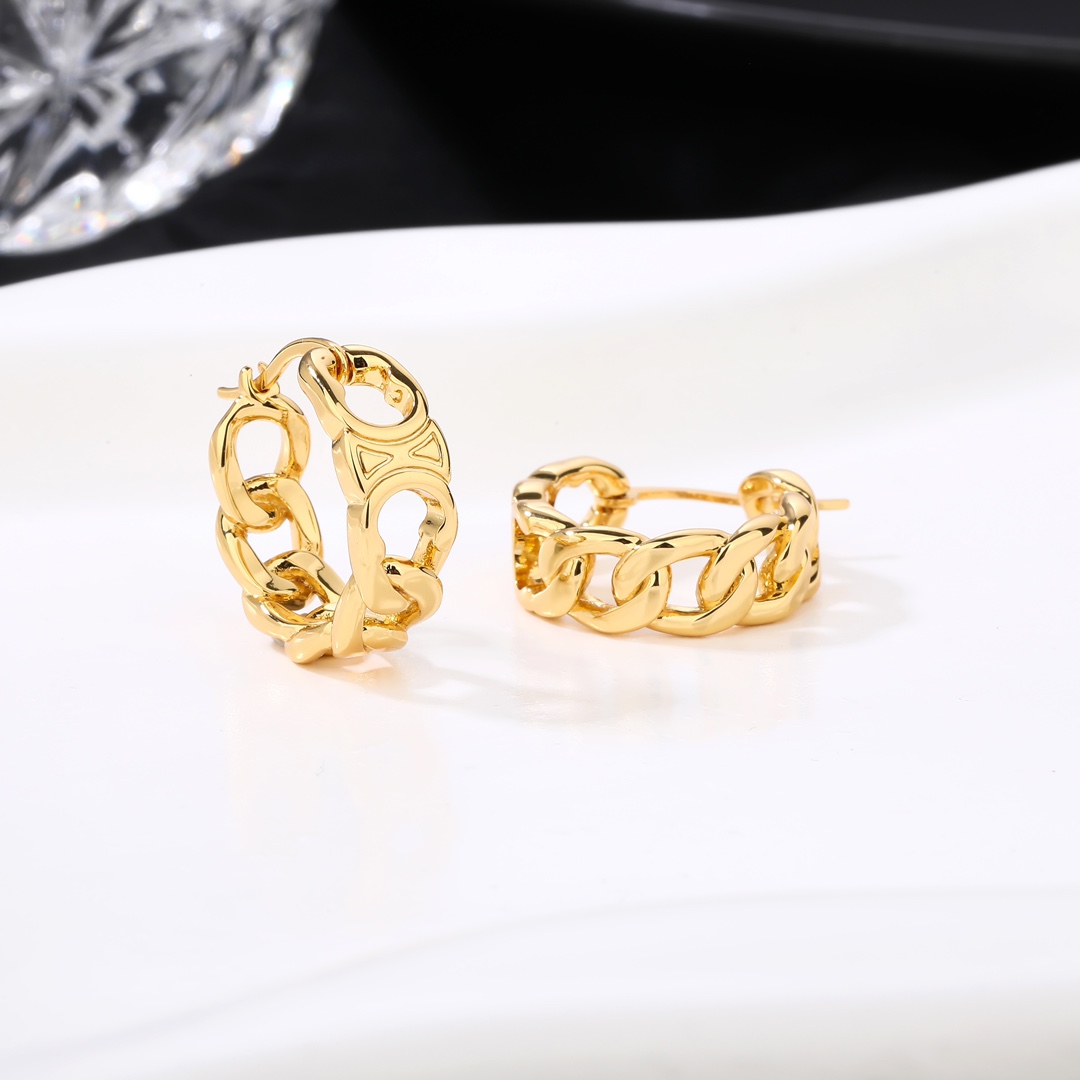 Celine Triomphe Chain Hoop Earrings earrings gold-tone metal 2cm outer diameter