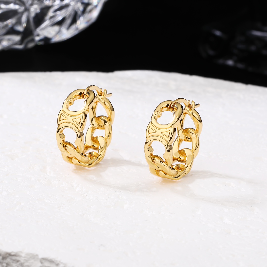 Celine Triomphe Chain Hoop Earrings earrings gold-tone metal 2cm outer diameter