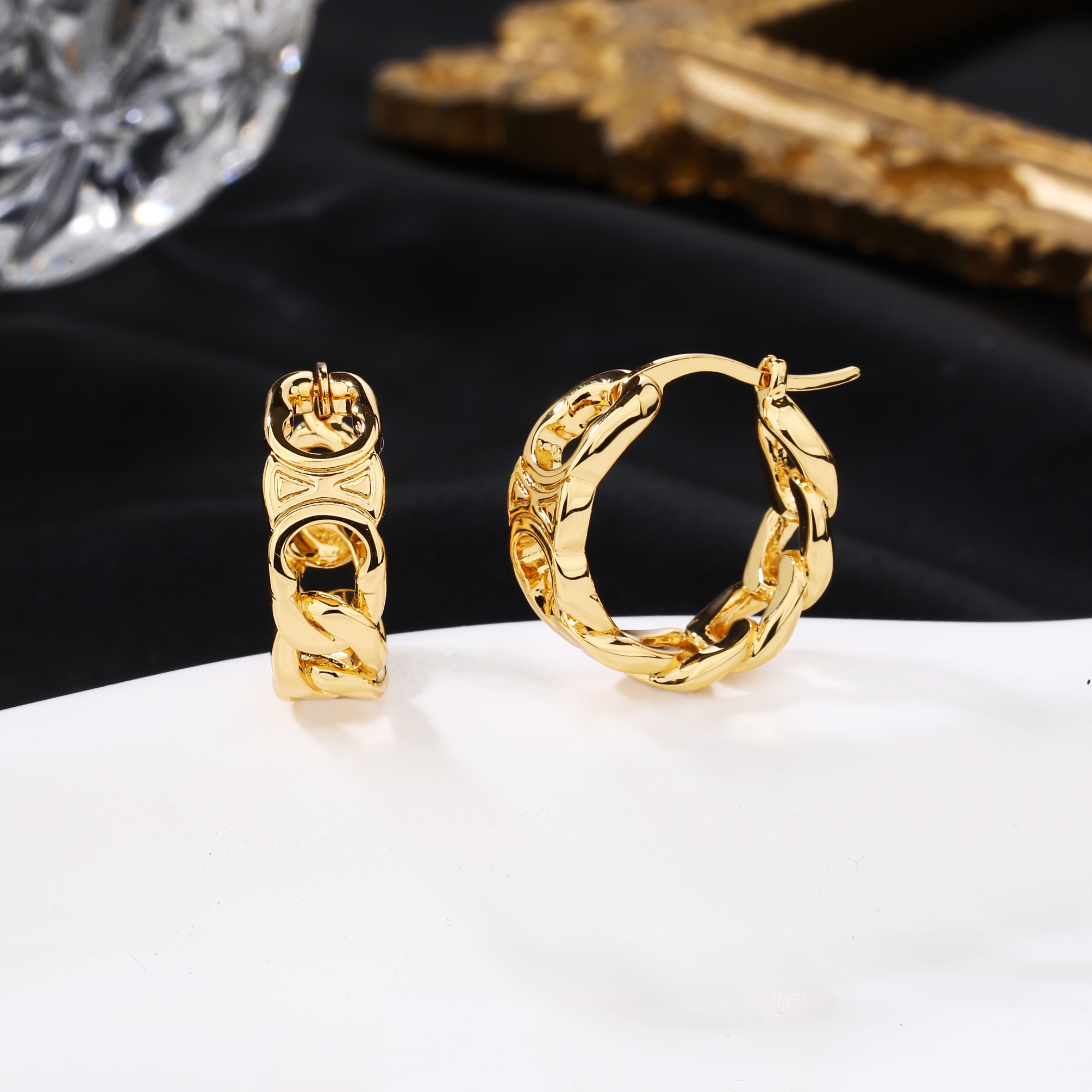 Celine Triomphe Chain Hoop Earrings earrings gold-tone metal 2cm outer diameter