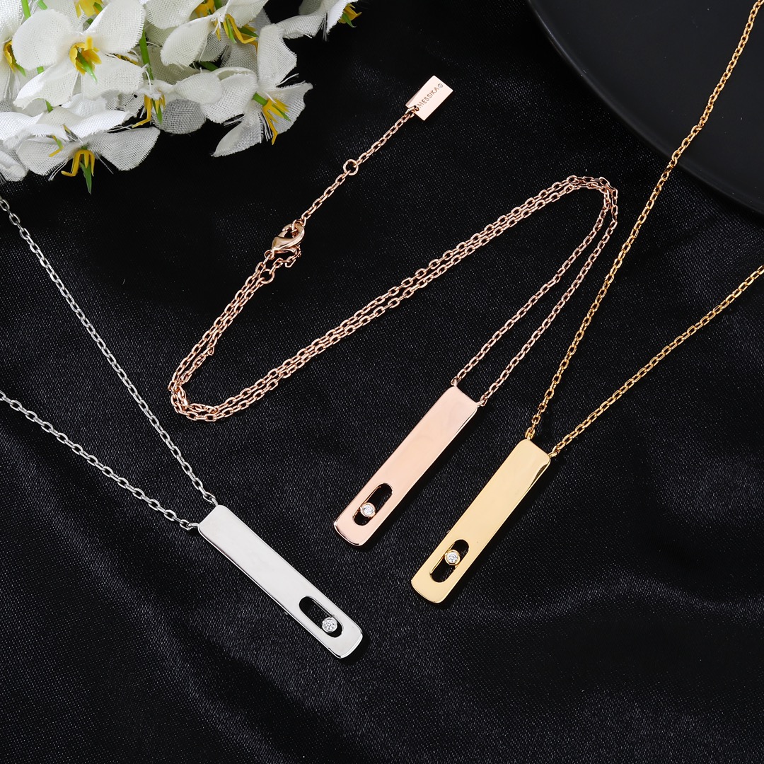 Messika My First Diamond Vertical Bar Pendant necklace Yellow Gold White Gold Rose Gold with Clear Diamond 45cm