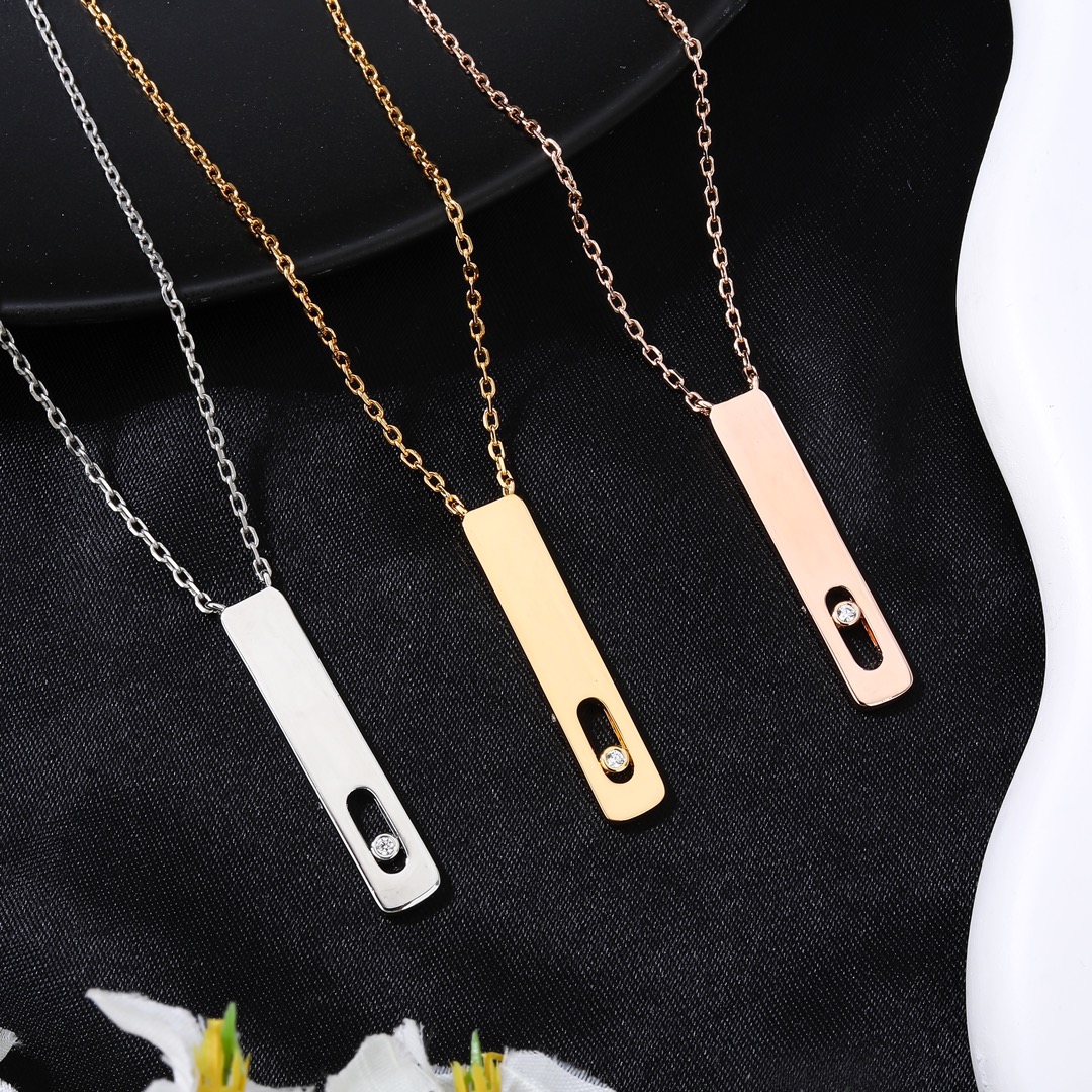 Messika My First Diamond Vertical Bar Pendant necklace Yellow Gold White Gold Rose Gold with Clear Diamond 45cm