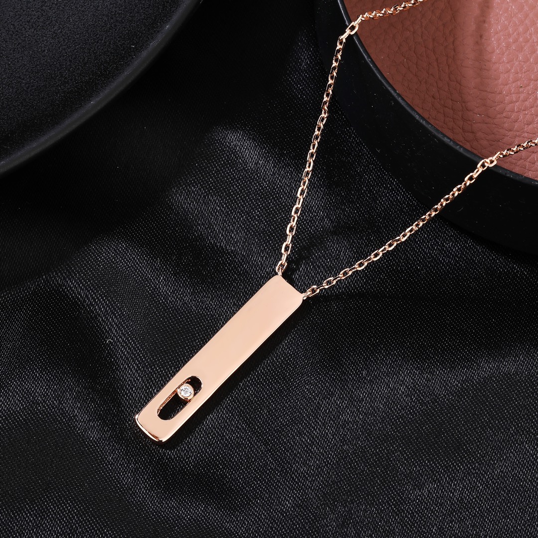 Messika My First Diamond Vertical Bar Pendant necklace Yellow Gold White Gold Rose Gold with Clear Diamond 45cm