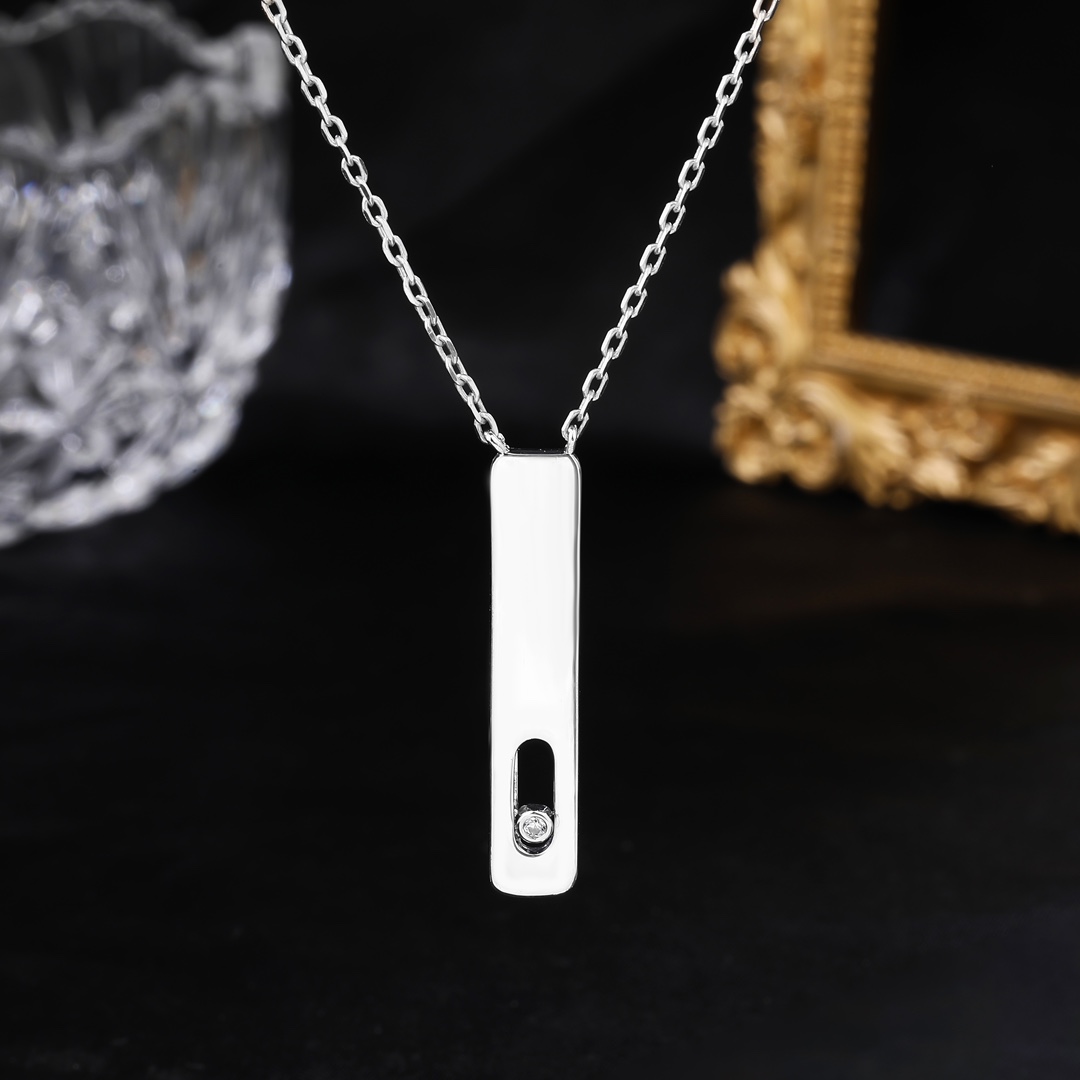 Messika My First Diamond Vertical Bar Pendant necklace Yellow Gold White Gold Rose Gold with Clear Diamond 45cm
