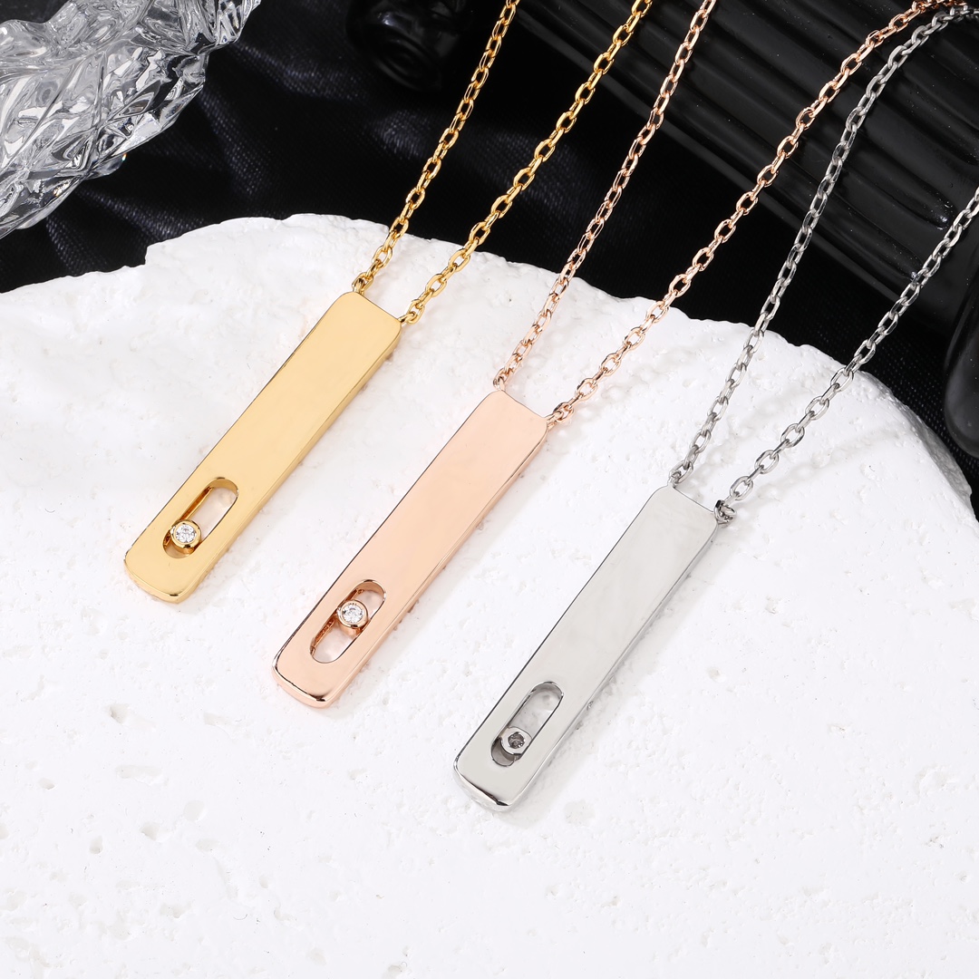 Messika My First Diamond Vertical Bar Pendant necklace Yellow Gold White Gold Rose Gold with Clear Diamond 45cm