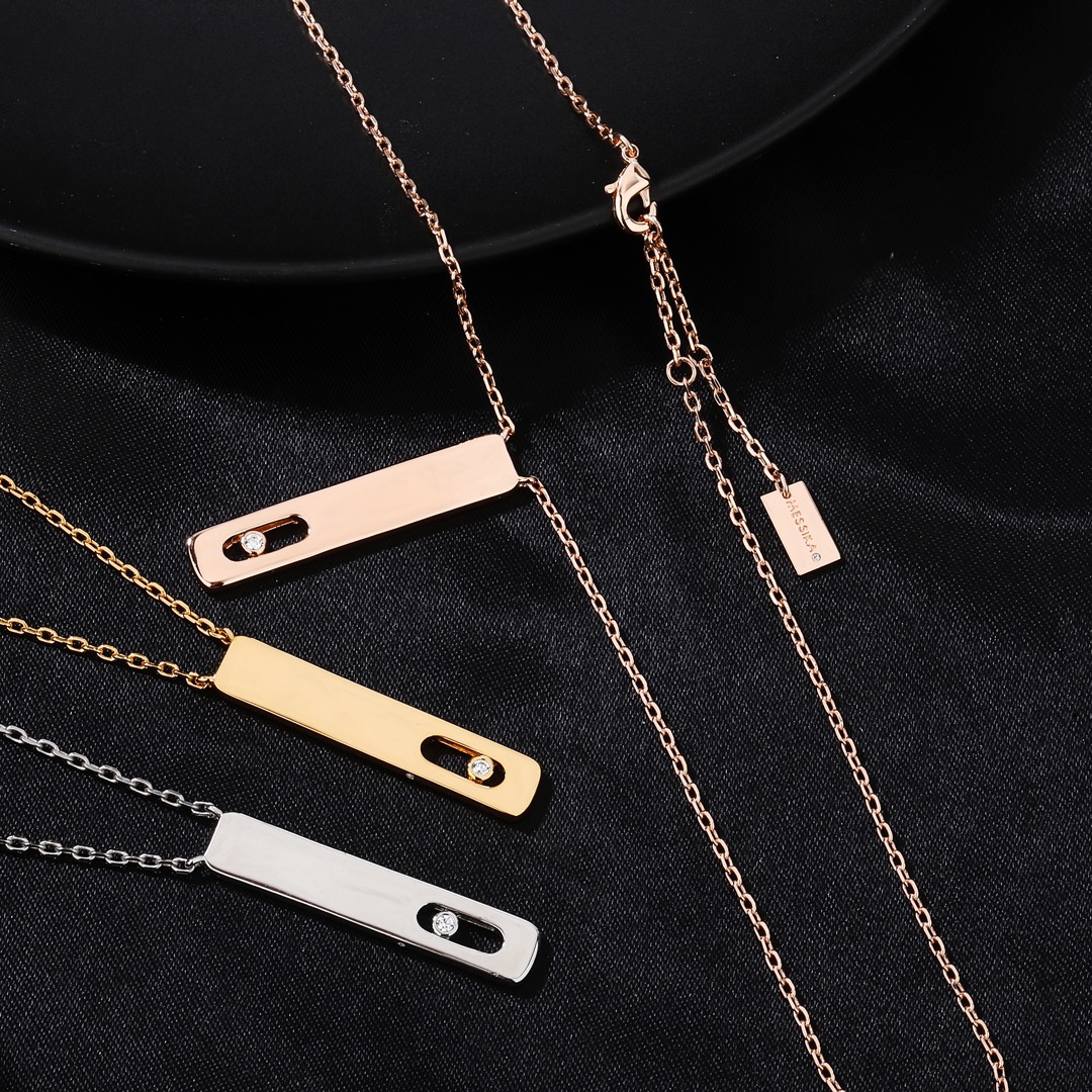 Messika My First Diamond Vertical Bar Pendant necklace Yellow Gold White Gold Rose Gold with Clear Diamond 45cm