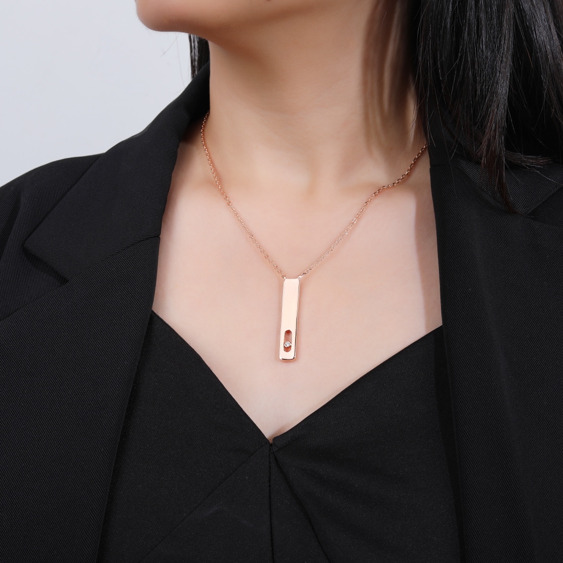 Messika My First Diamond Vertical Bar Pendant necklace Yellow Gold White Gold Rose Gold with Clear Diamond 45cm