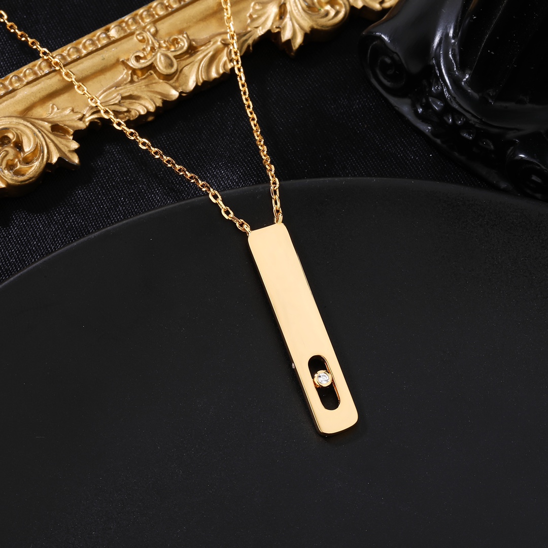 Messika My First Diamond Vertical Bar Pendant necklace Yellow Gold White Gold Rose Gold with Clear Diamond 45cm
