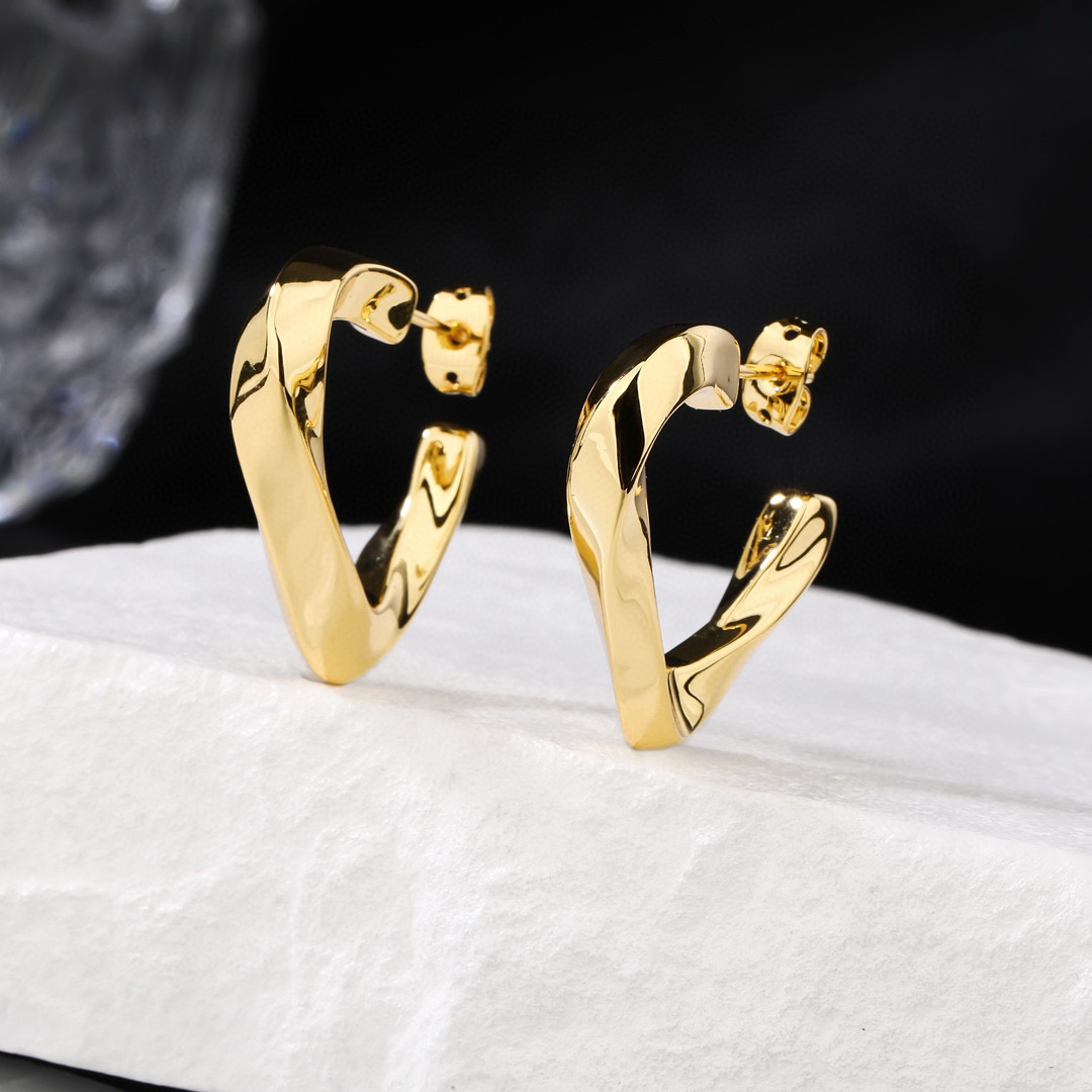 Celine Twisted Open Heart Hoop Earrings earrings polished gold-tone metal no accent stones 2 5cm hoop diameter