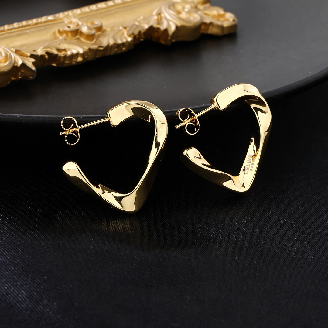 Celine Twisted Open Heart Hoop Earrings earrings polished gold-tone metal no accent stones 2 5cm hoop diameter