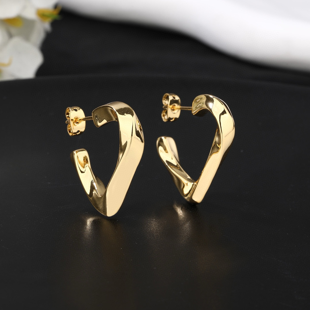 Celine Twisted Open Heart Hoop Earrings earrings polished gold-tone metal no accent stones 2 5cm hoop diameter
