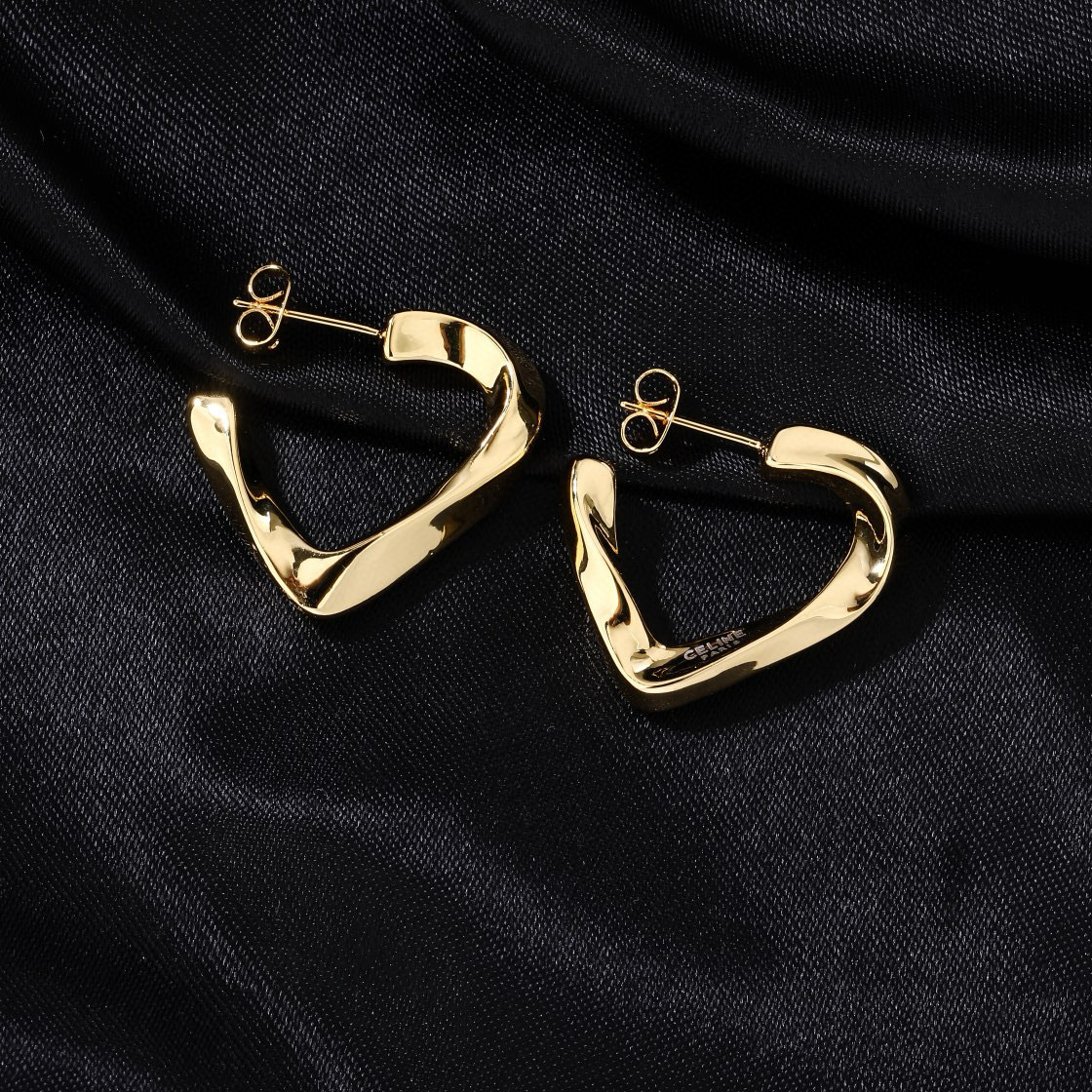 Celine Twisted Open Heart Hoop Earrings earrings polished gold-tone metal no accent stones 2 5cm hoop diameter