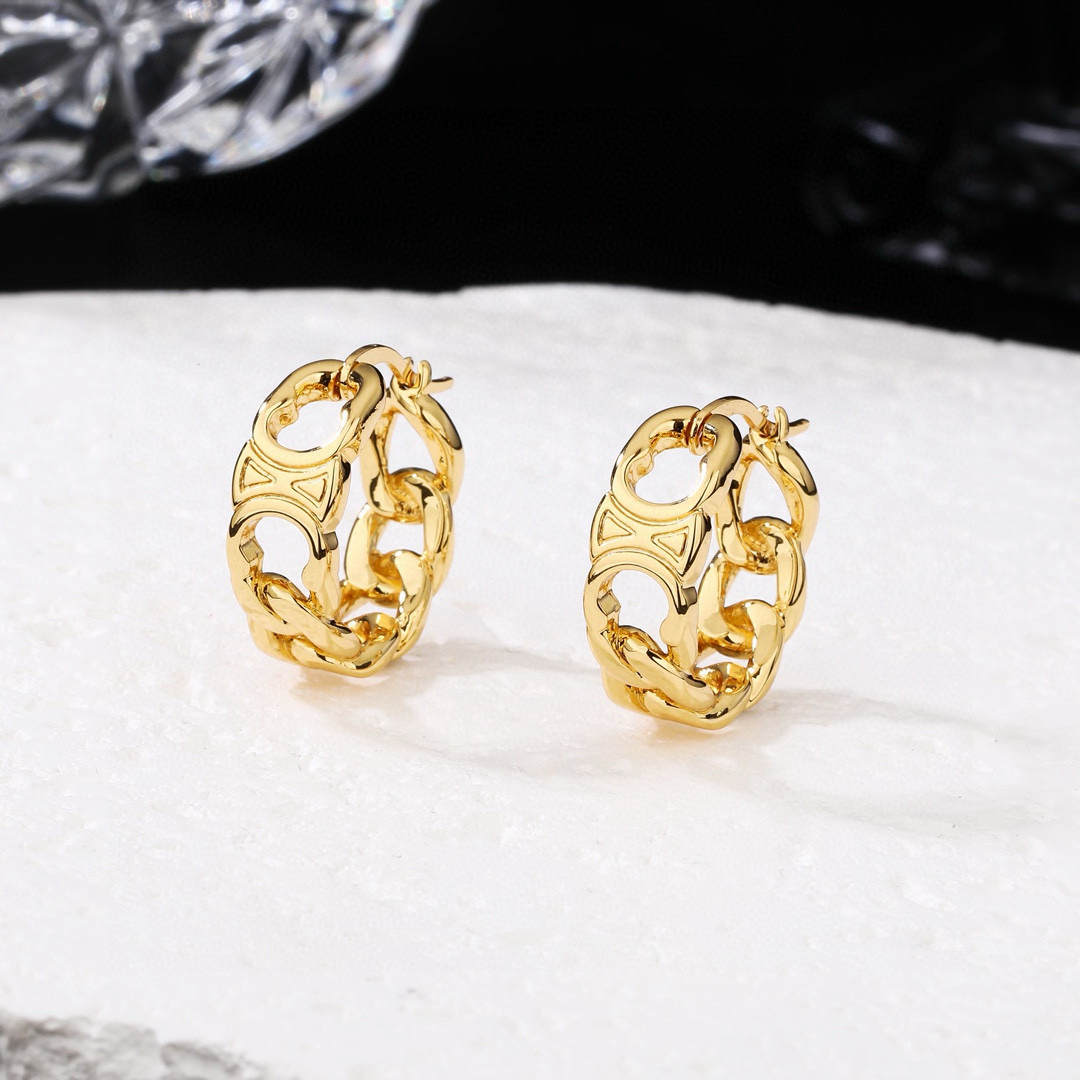 Celine Triomphe Chain Hoop Earrings earrings gold-tone metal no gemstones 2cm diameter