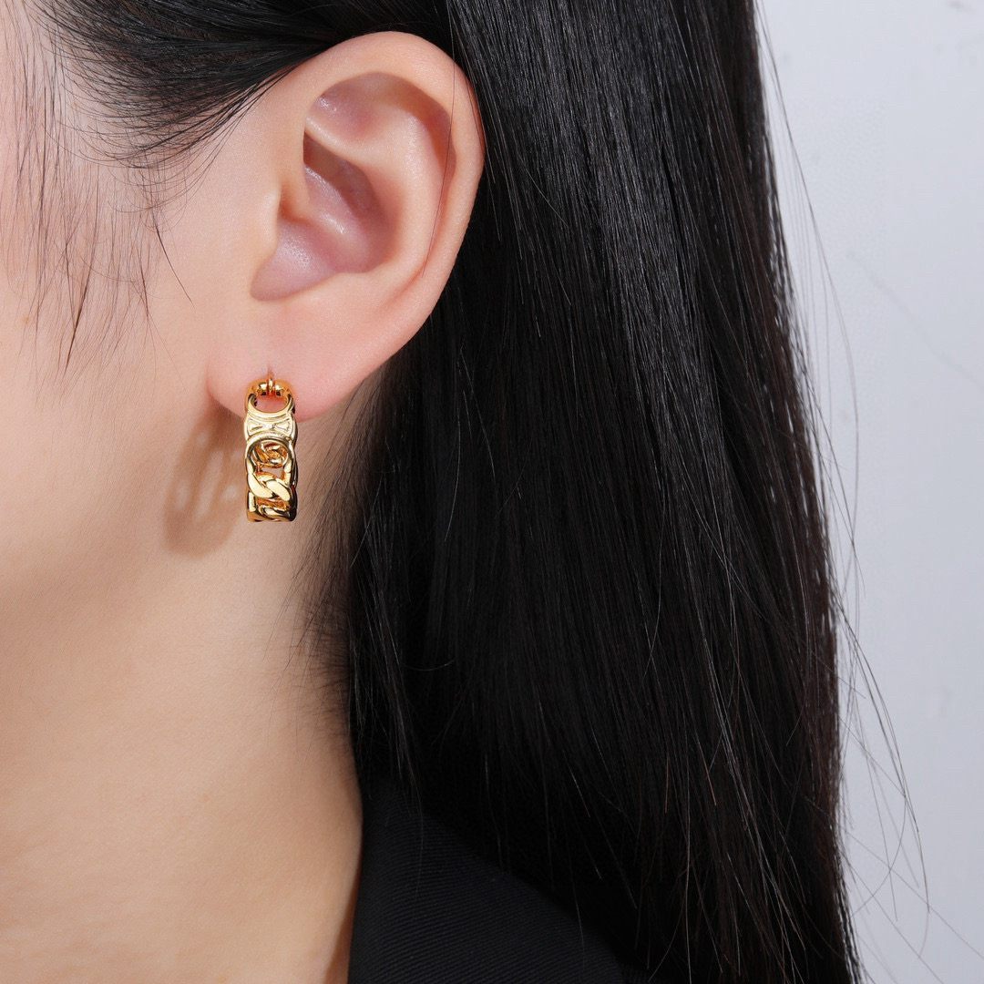 Celine Triomphe Chain Hoop Earrings earrings gold-tone metal no gemstones 2cm diameter