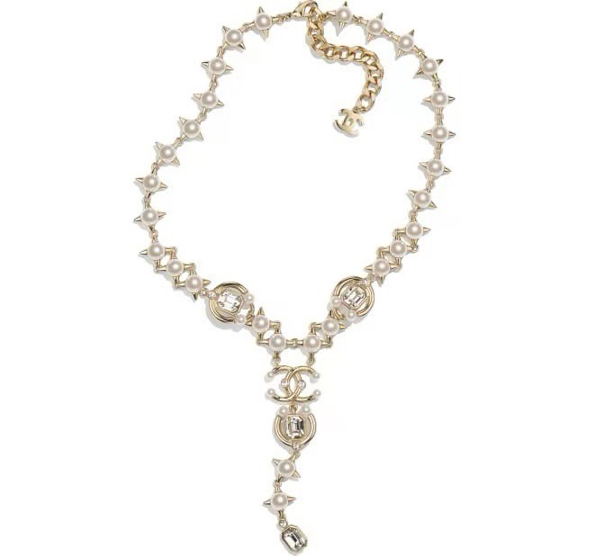 Chanel 2021 CC Logo Star Pearl Crystal Lariat Necklace necklace gold-tone metal white pearl clear crystal 40cm with 5cm extender