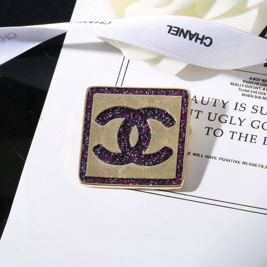 Chanel CC No 5 Square Stud Earrings earrings gold-tone metal with purple glitter enamel 2cm