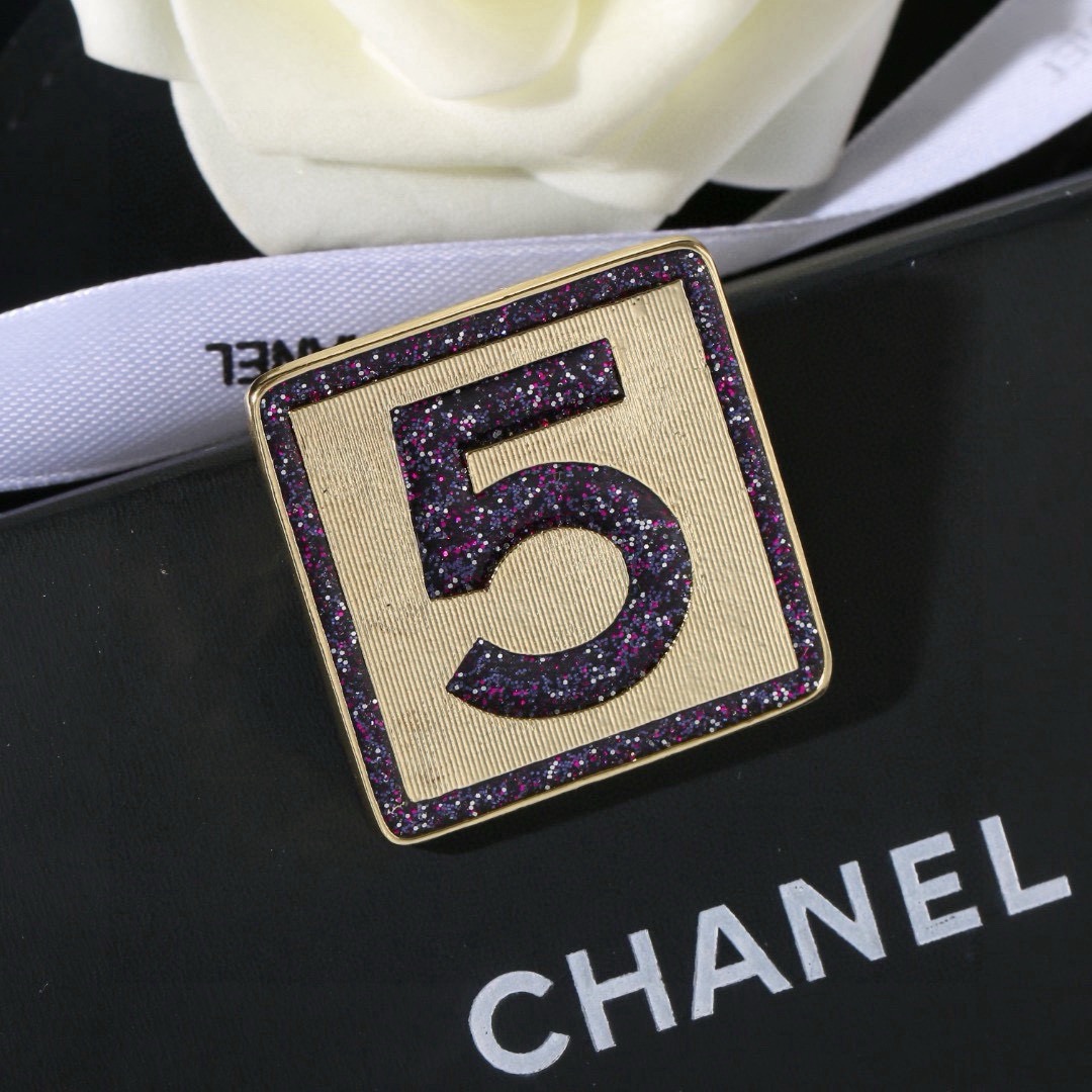 Chanel CC No 5 Square Stud Earrings earrings gold-tone metal with purple glitter enamel 2cm