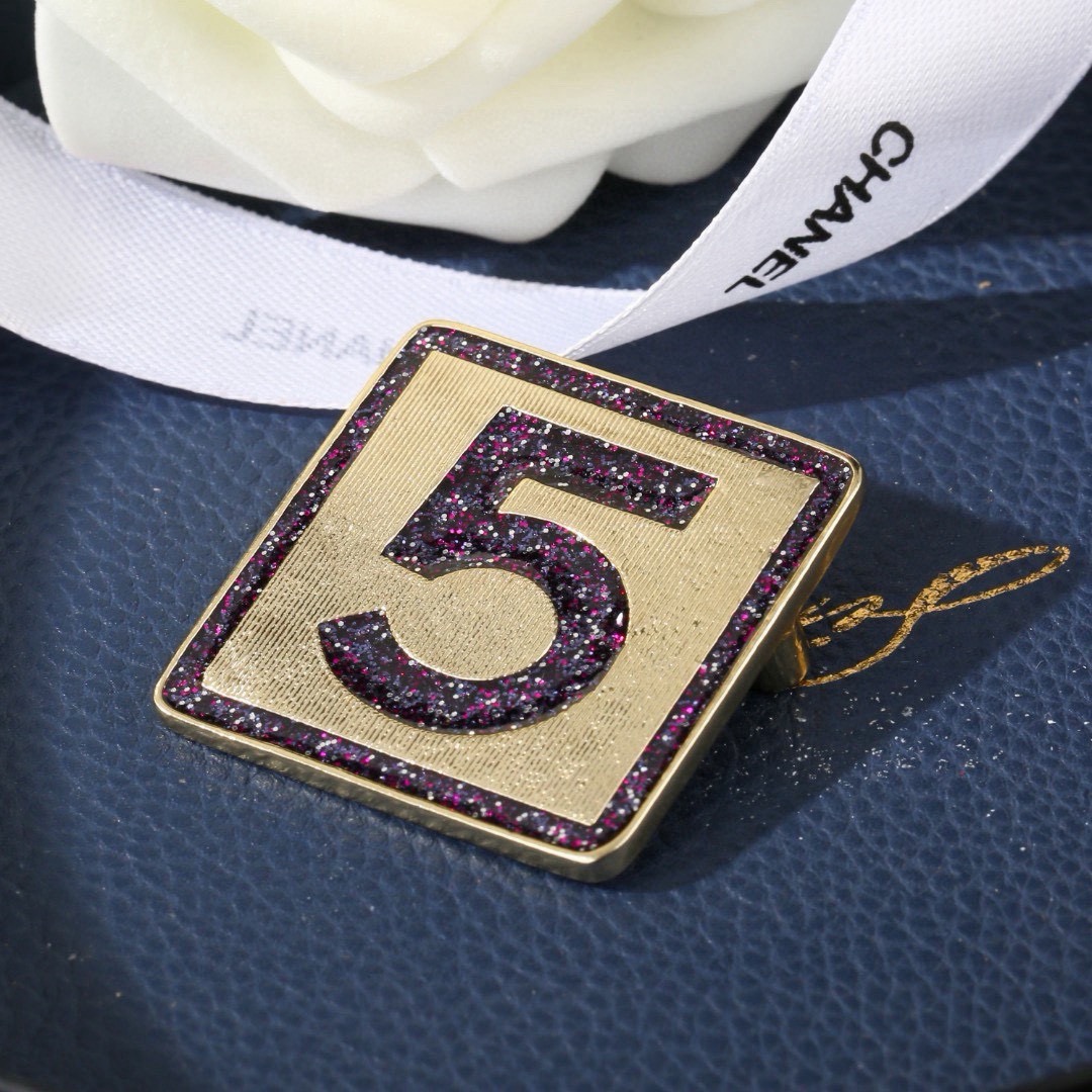 Chanel CC No 5 Square Stud Earrings earrings gold-tone metal with purple glitter enamel 2cm
