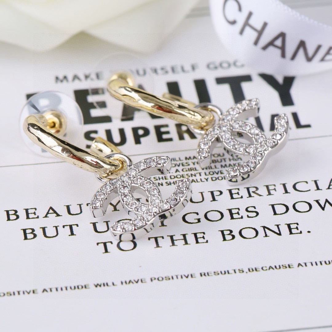 Chanel CC Crystal Drop Hoop Earrings earrings gold-tone metal with clear crystal-embellished silver-tone CC logos 1 5cm hoop diameter