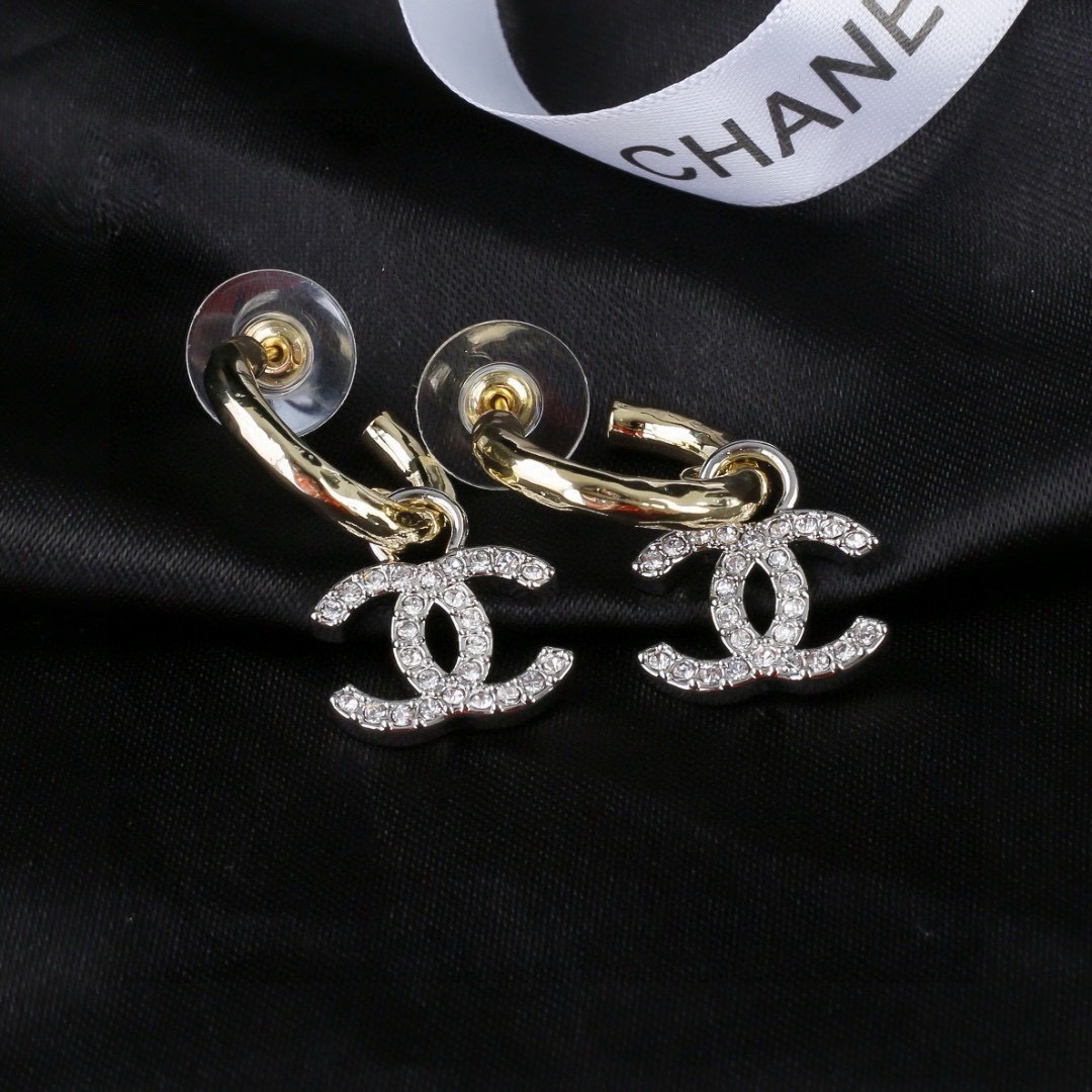 Chanel CC Crystal Drop Hoop Earrings earrings gold-tone metal with clear crystal-embellished silver-tone CC logos 1 5cm hoop diameter