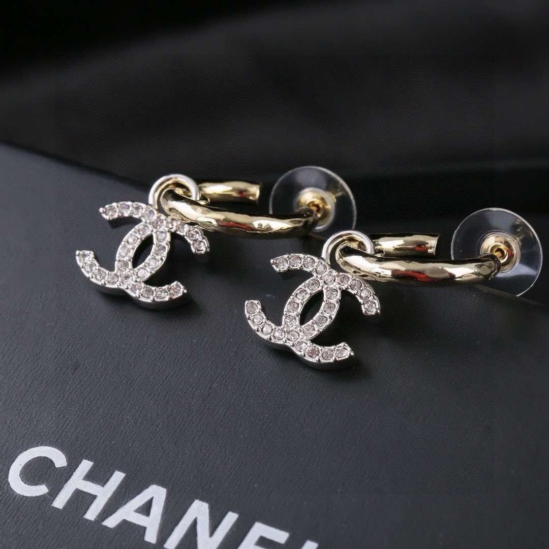 Chanel CC Crystal Drop Hoop Earrings earrings gold-tone metal with clear crystal-embellished silver-tone CC logos 1 5cm hoop diameter