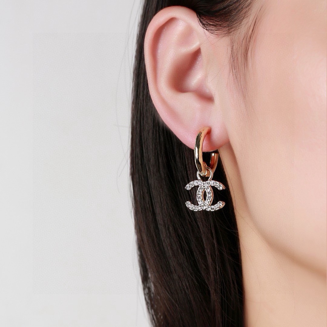Chanel CC Crystal Drop Hoop Earrings earrings gold-tone metal with clear crystal-embellished silver-tone CC logos 1 5cm hoop diameter