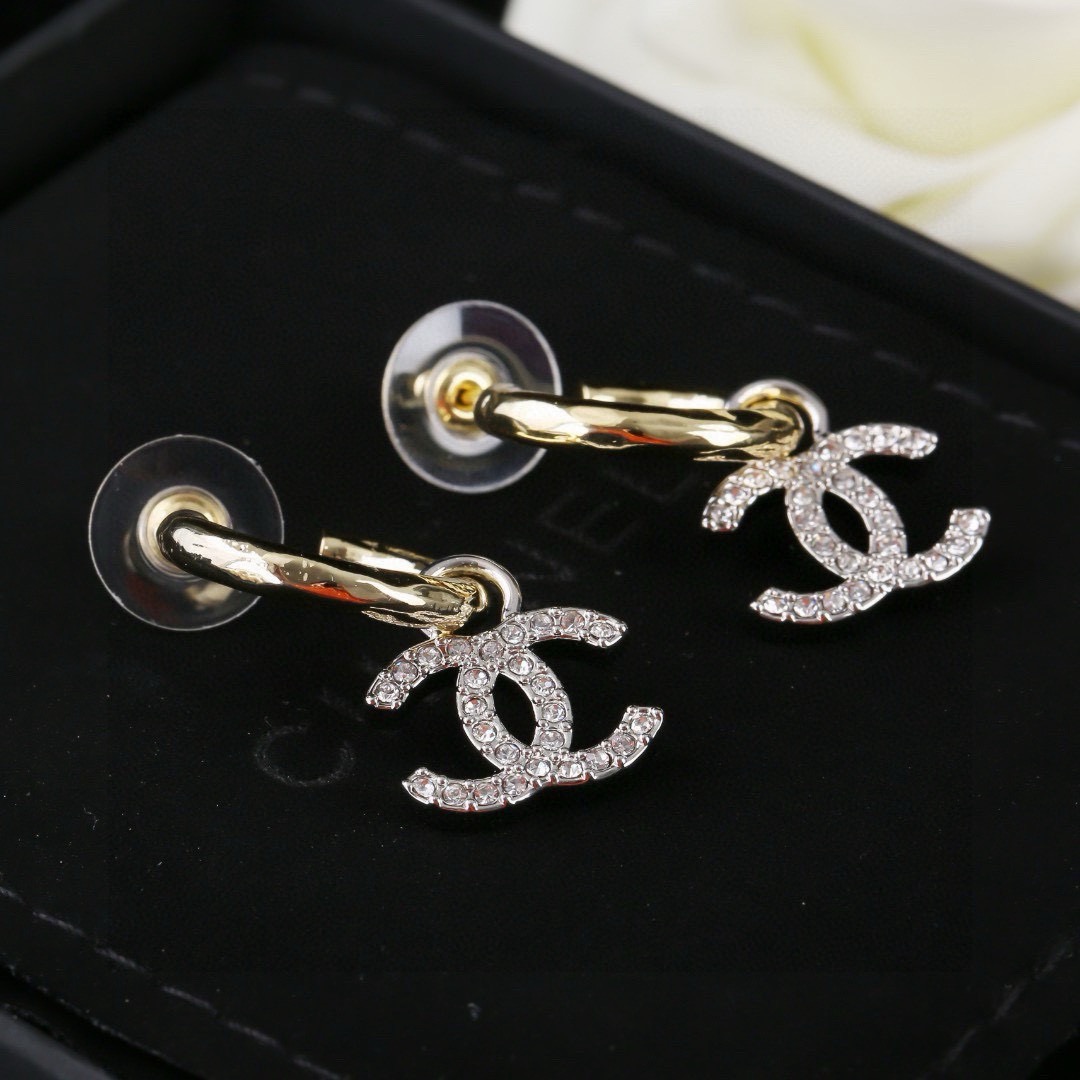 Chanel CC Crystal Drop Hoop Earrings earrings gold-tone metal with clear crystal-embellished silver-tone CC logos 1 5cm hoop diameter